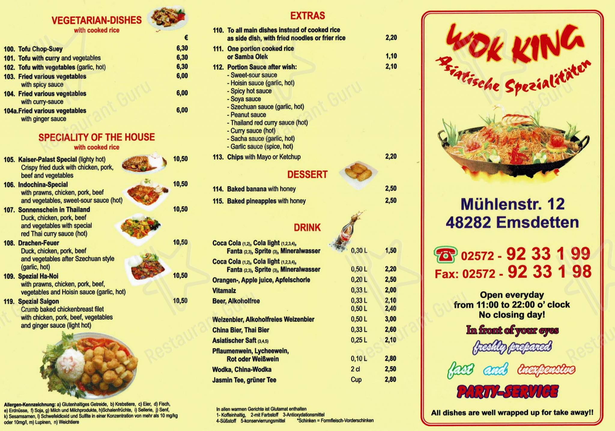 Speisekarte von Wok King Schnellrestaurant, Emsdetten
