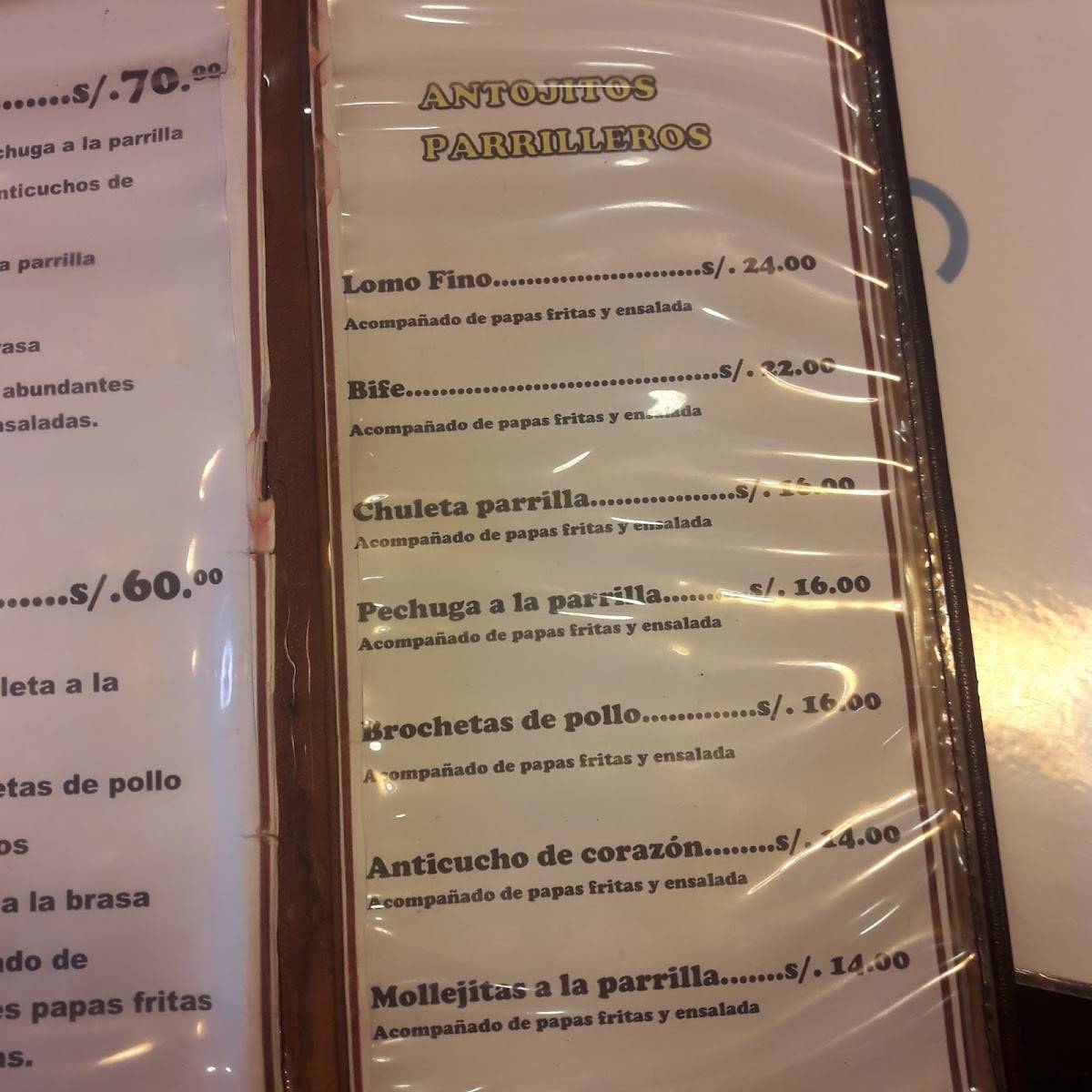 Carta del restaurante Riko's Chicken, Chiclayo