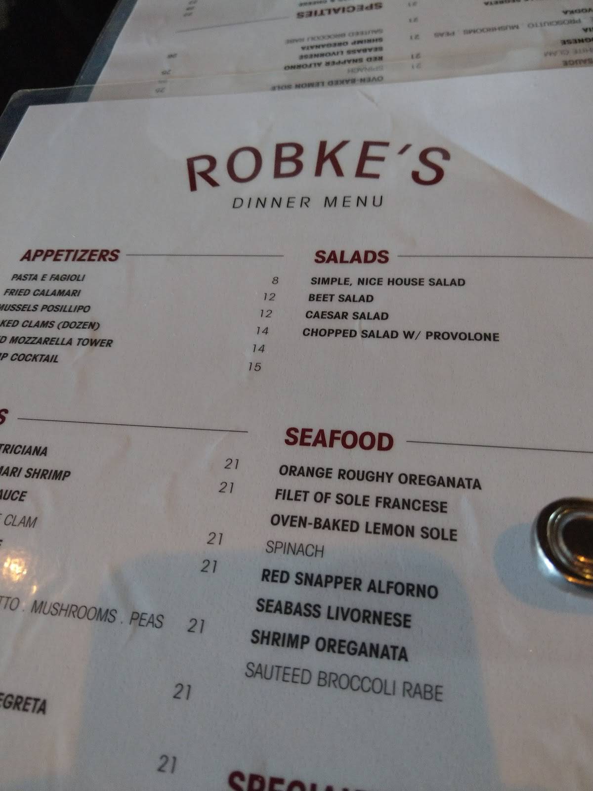 Menu at Robke's Northport restaurant, Northport