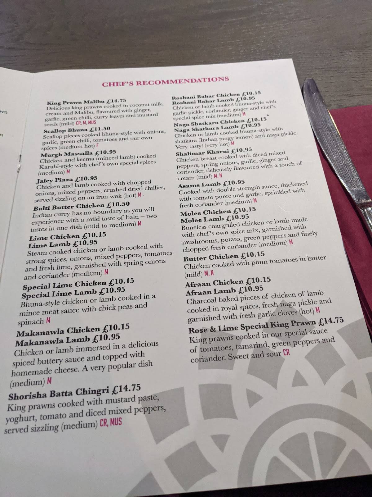 Menu at Rose & Lime Indian Restaurant, Darlington