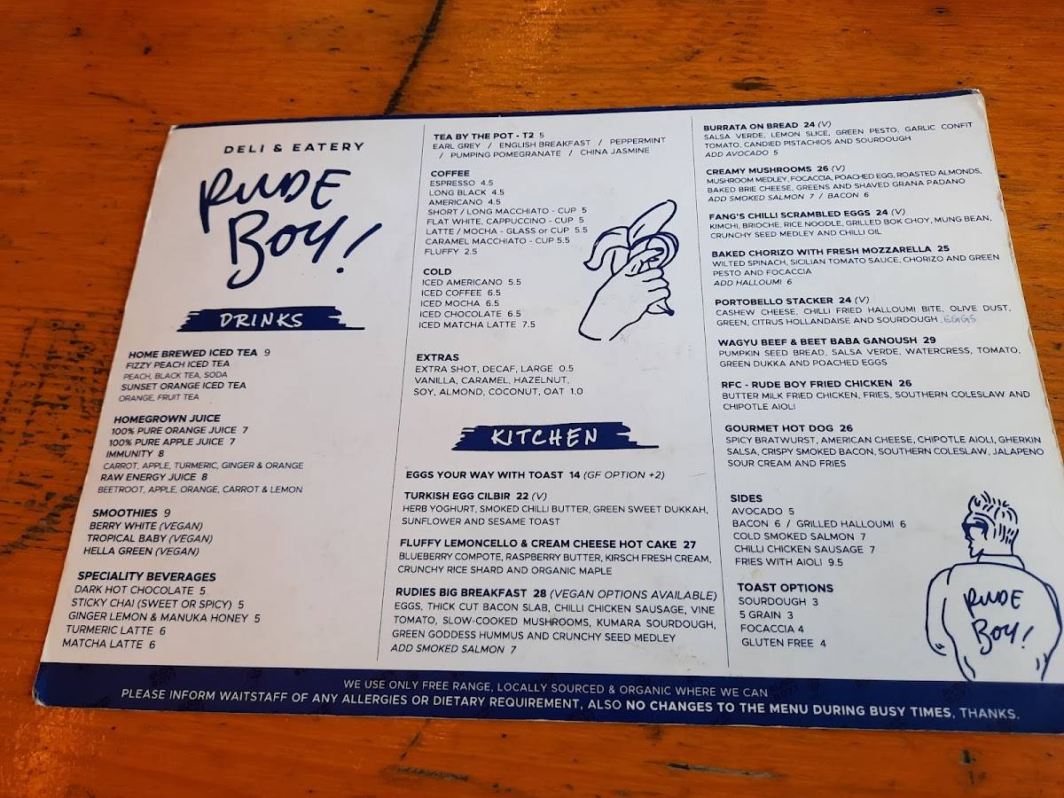 Menu at Rude Boy Deli & Eatery restaurant, Auckland