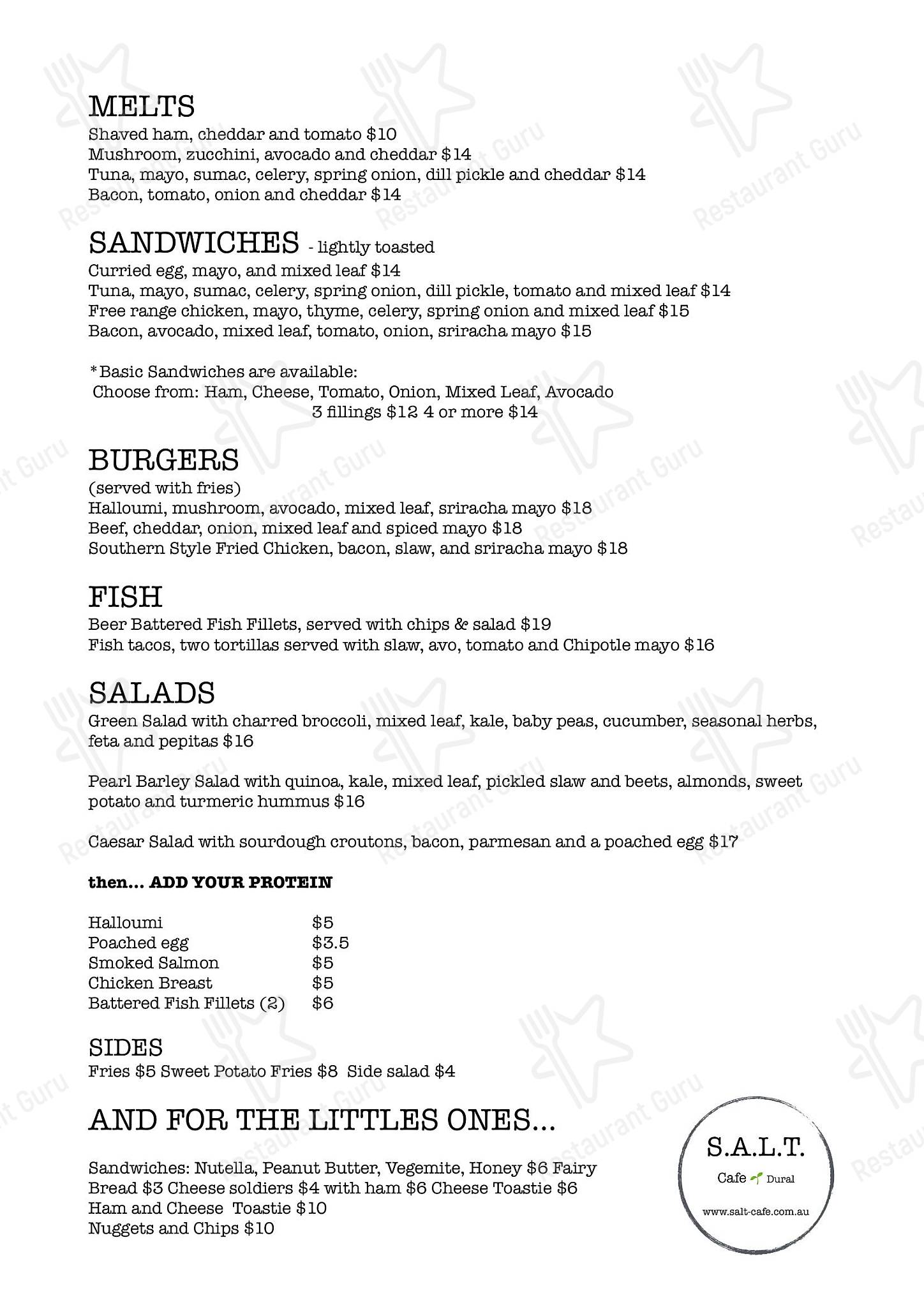 Menu at S.A.L.T. Cafe, Jamisontown