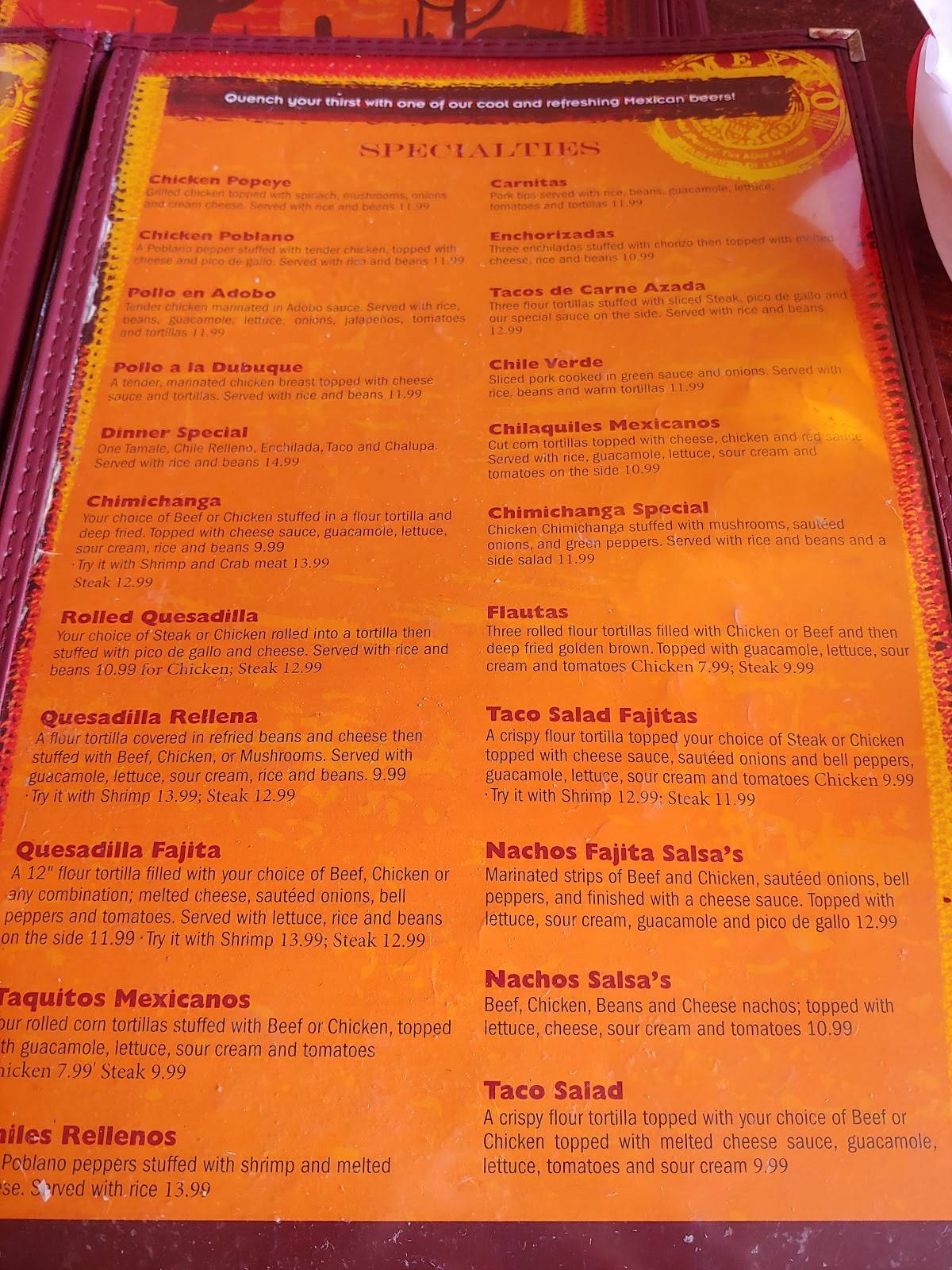 Menu at Salsa's Mexican Restaurant, Dubuque