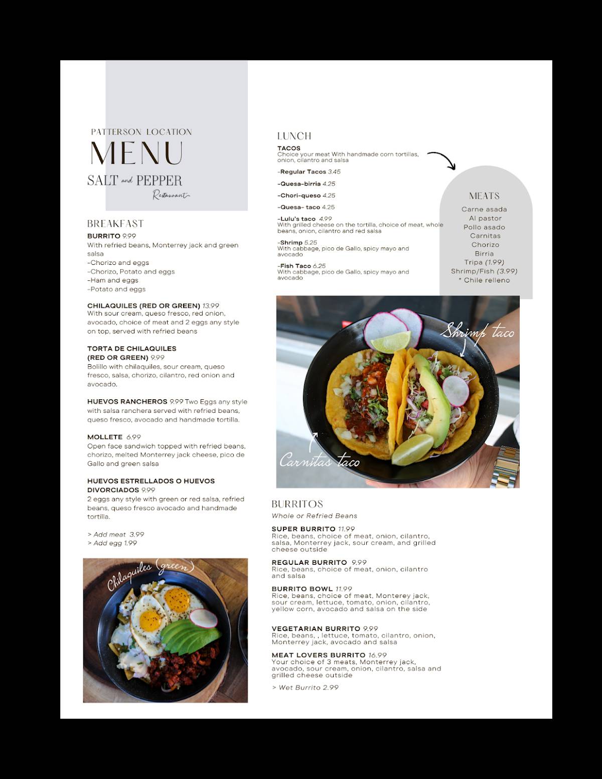 Menu at Salt & Pepper Restaurant and Catering, Patterson
