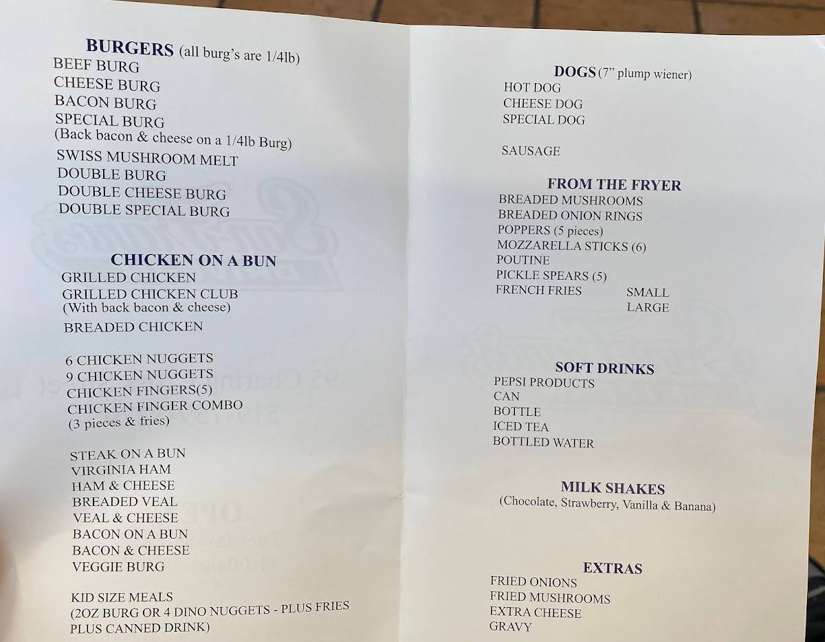 Menu at San Franos Carry Out Ltd fast food, Brantford