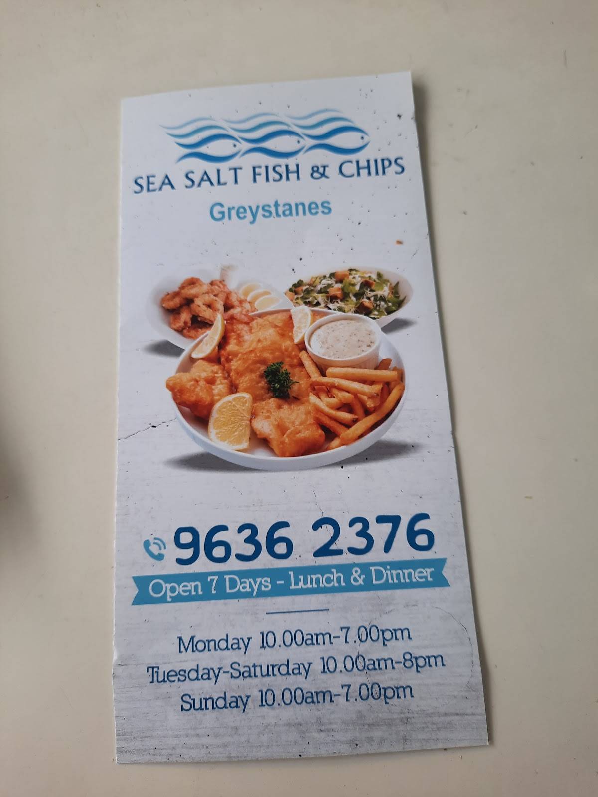 Menu at Sea Salt Fish & Chips restaurant, Greystanes