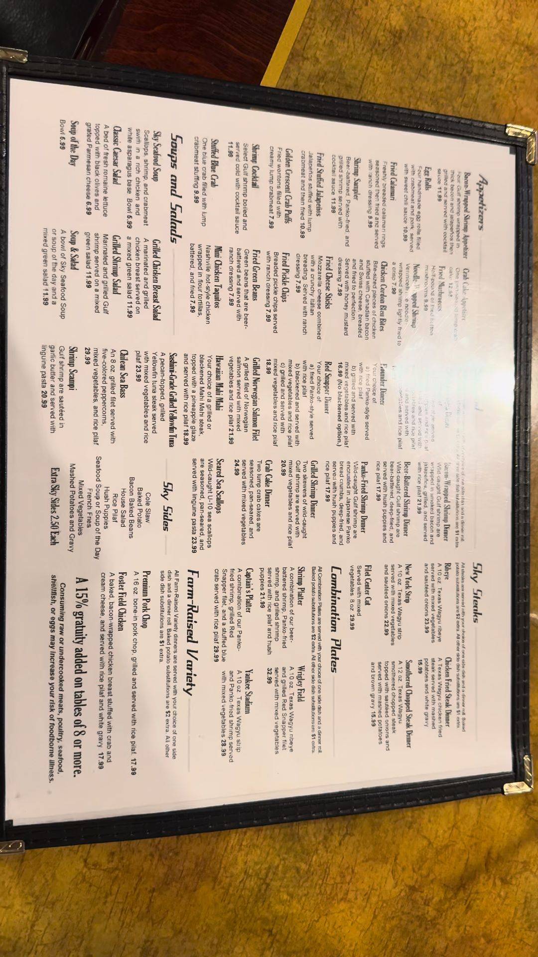 Menu at Sky Restaurant, Victoria