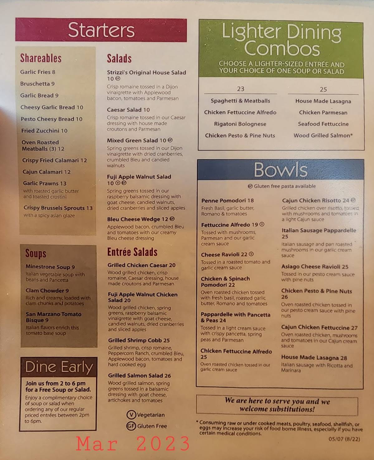 Menu at Strizzi's Restaurant Fremont, Fremont, Mowry Ave