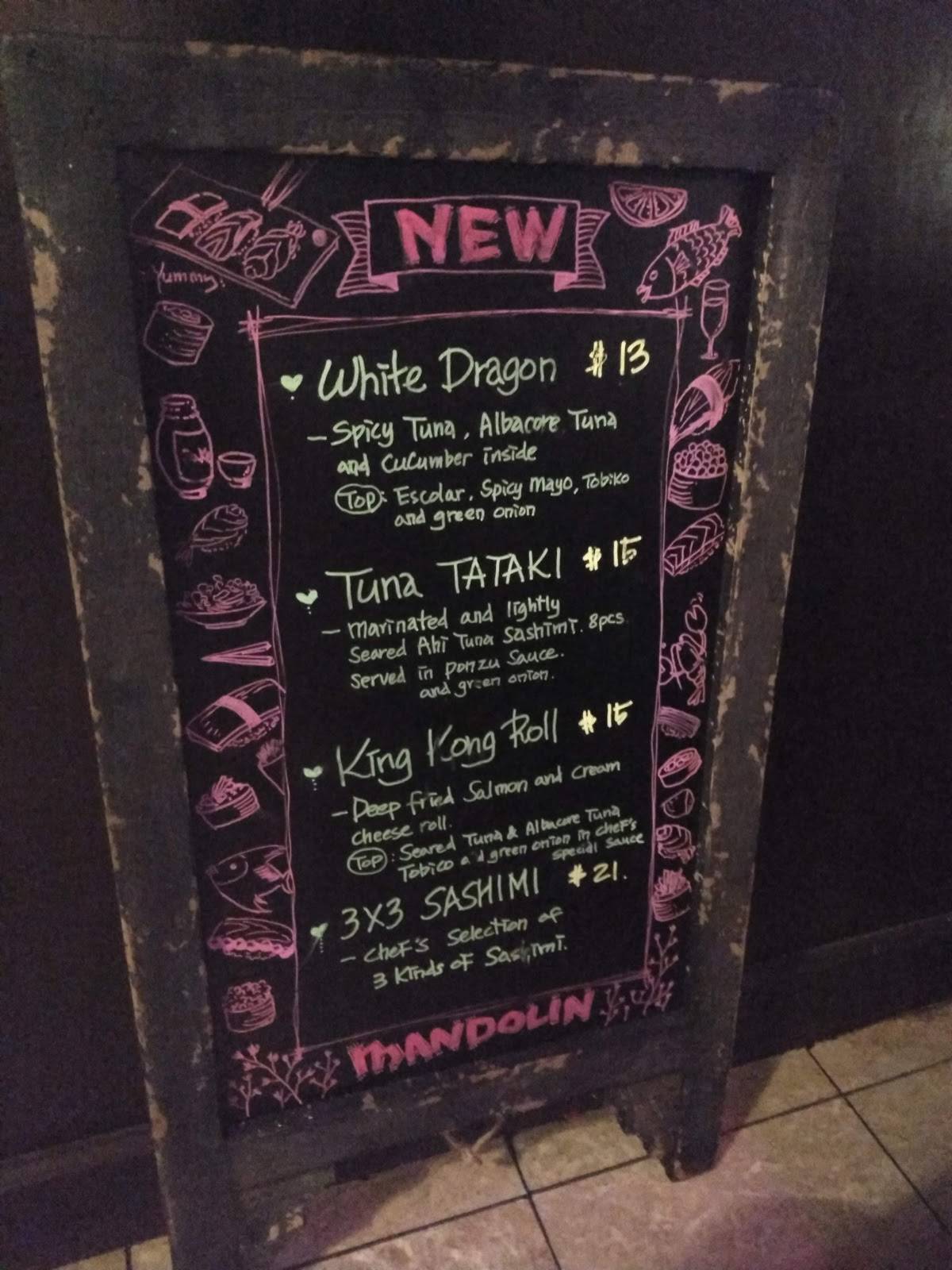 Menu at Mandolin Sushi & Japanese steak house restaurant,