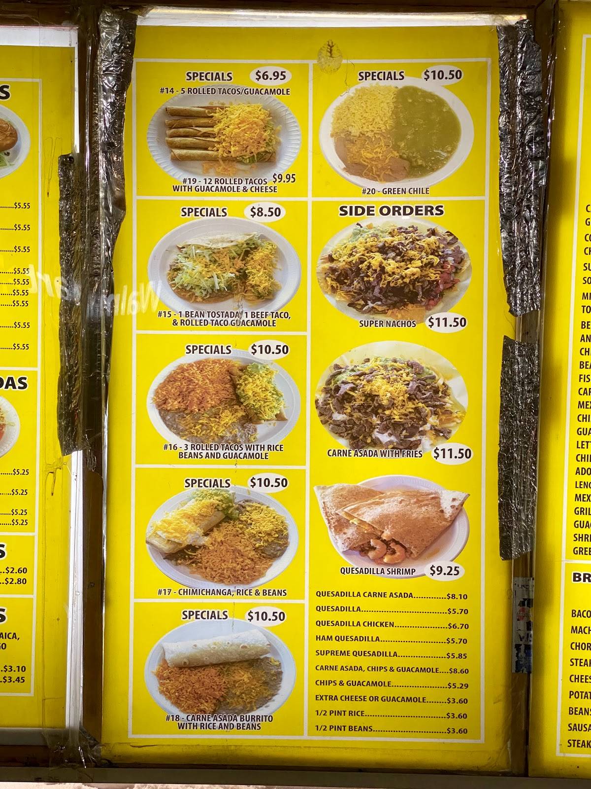 Menu at Tacos Rapidos restaurant, Denver, W Evans Ave