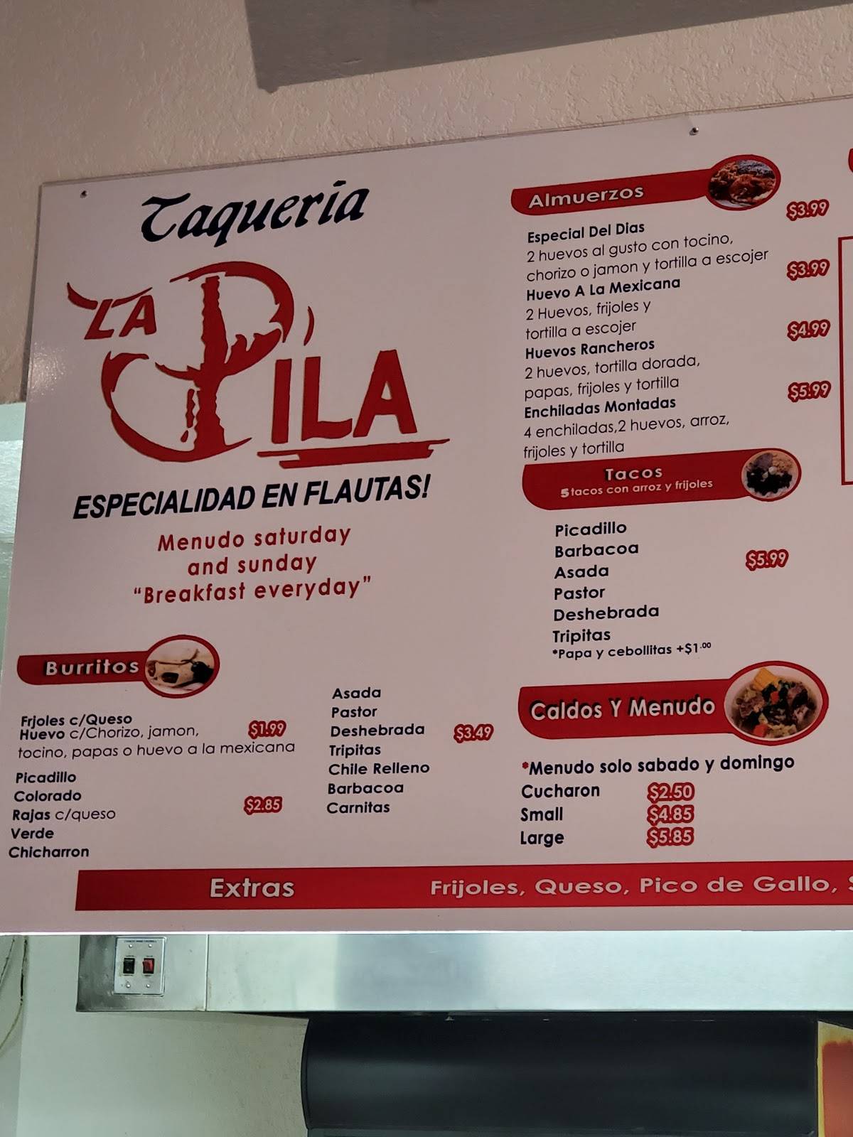 Menu at Taqueria La Pila restaurant, Horizon City