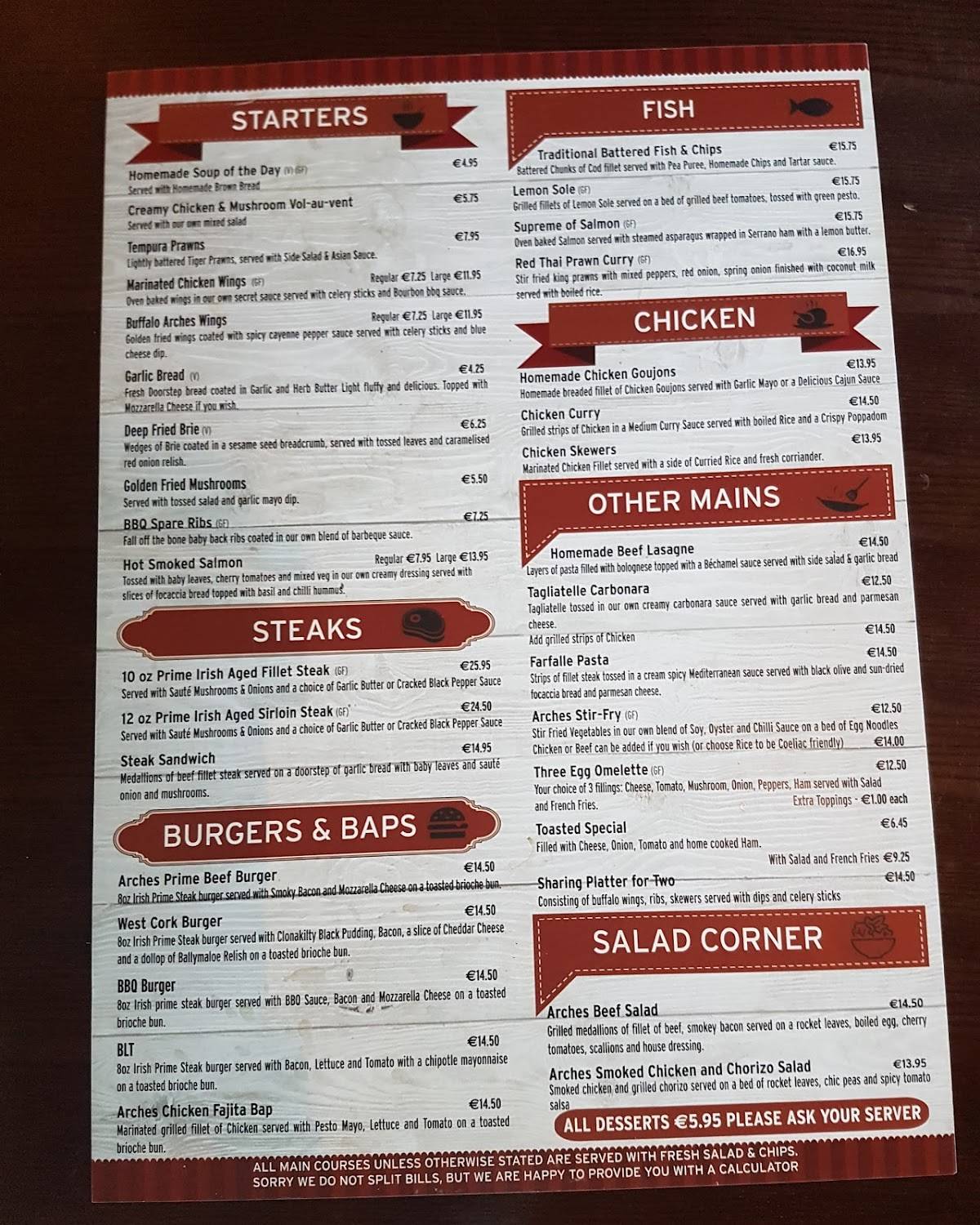 Menu At The Arches Bar & Restaurant, Mallow