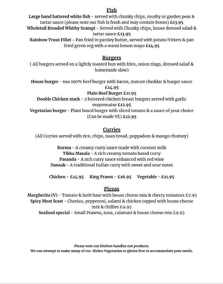 Menu at The Black Horse Inn, Limbrick pub & bar, Chorley