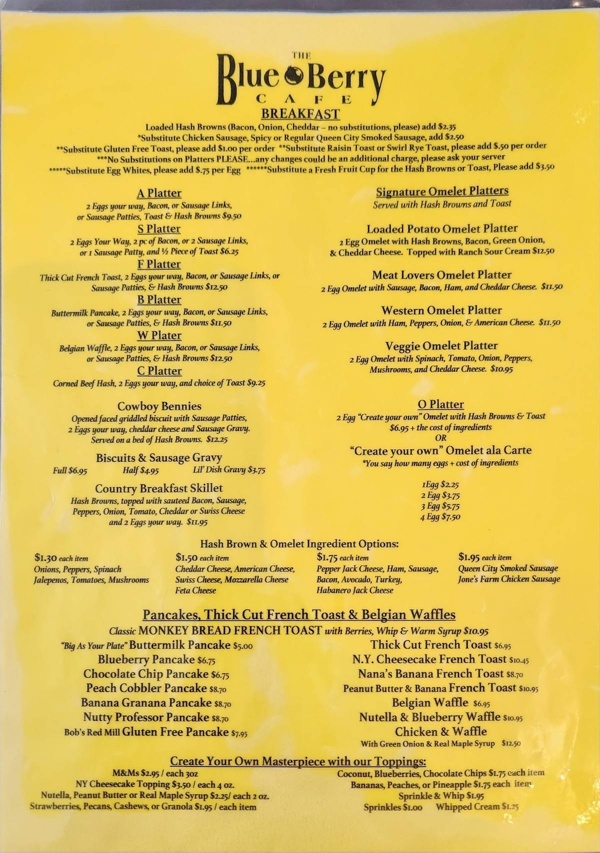 Menu at The Blue Berry Café Bellbrook desserts, Bellbrook