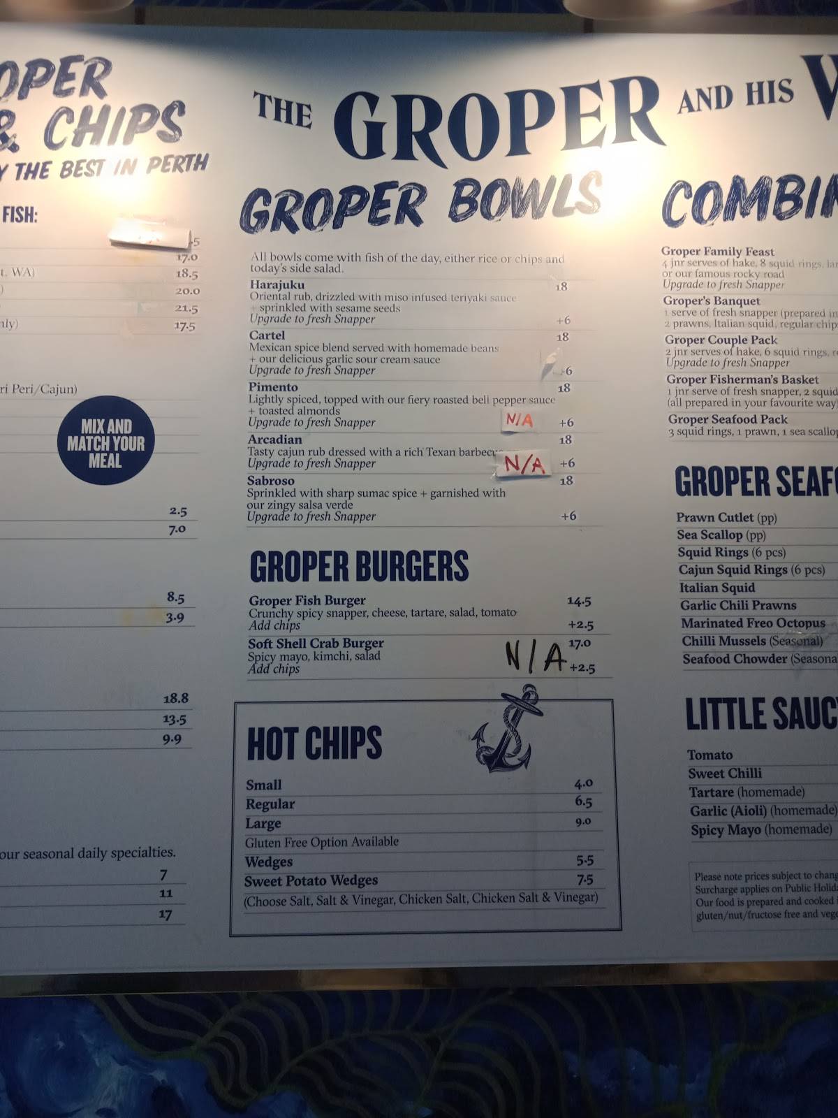 Menu at The Groper & His Wife restaurant, City Beach