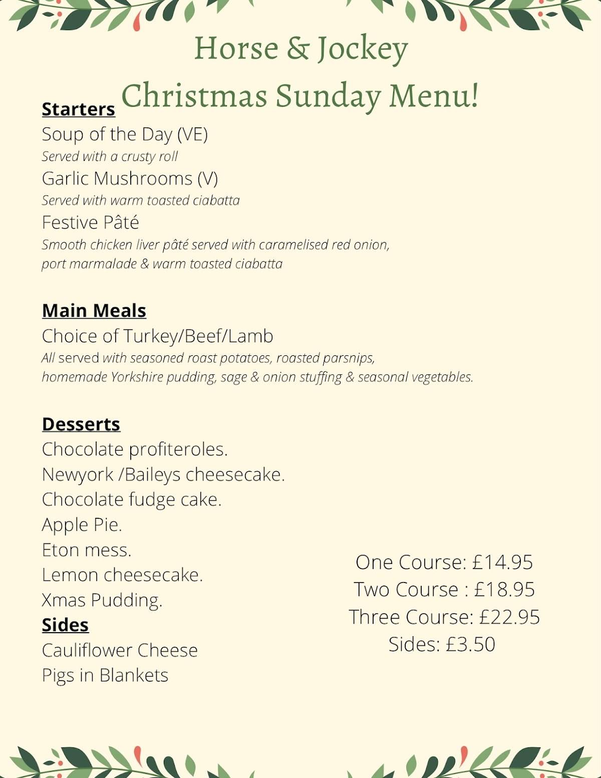 Menu at The Horse & Jockey pub & bar, Pontypool, Usk Rd