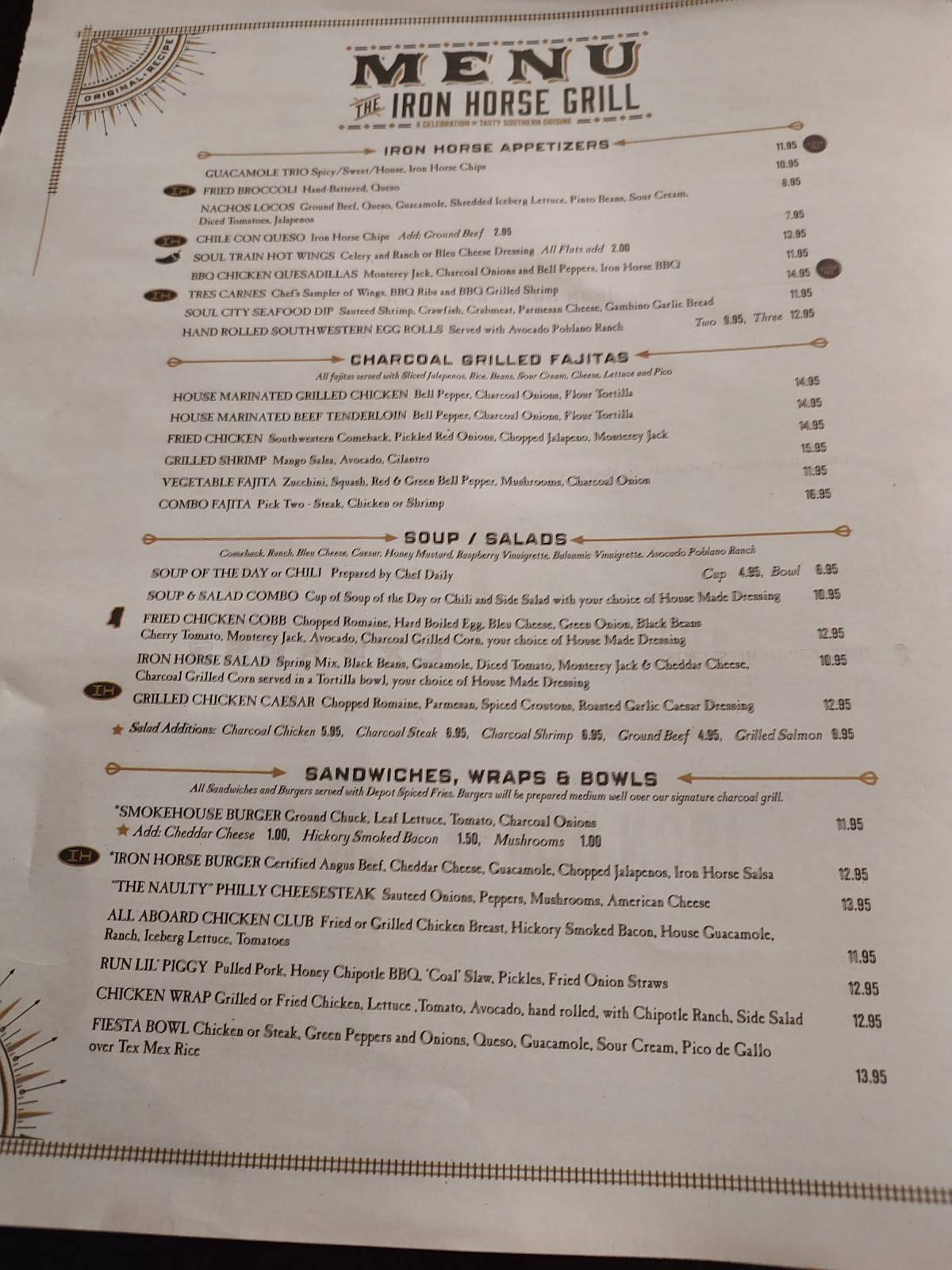 Menu at The Iron Horse Grill restaurant, Jackson