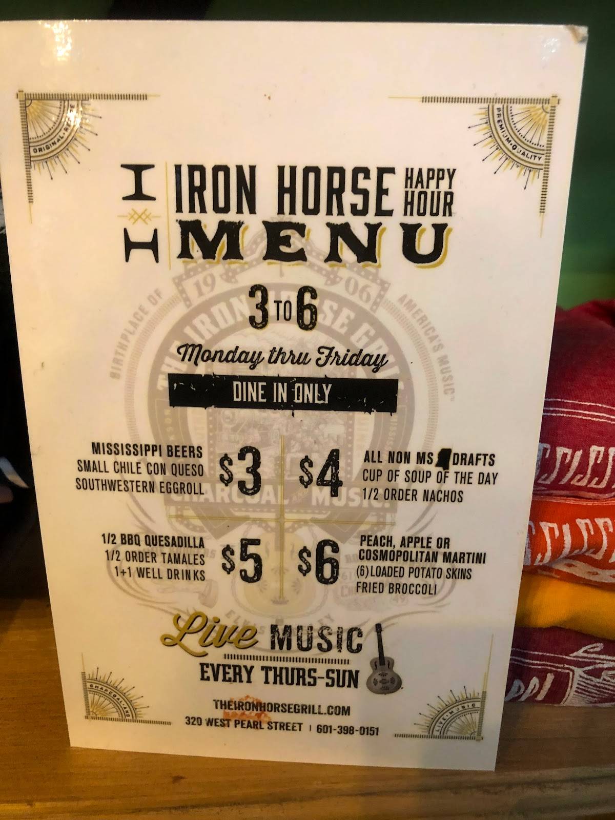 Menu at The Iron Horse Grill restaurant, Jackson