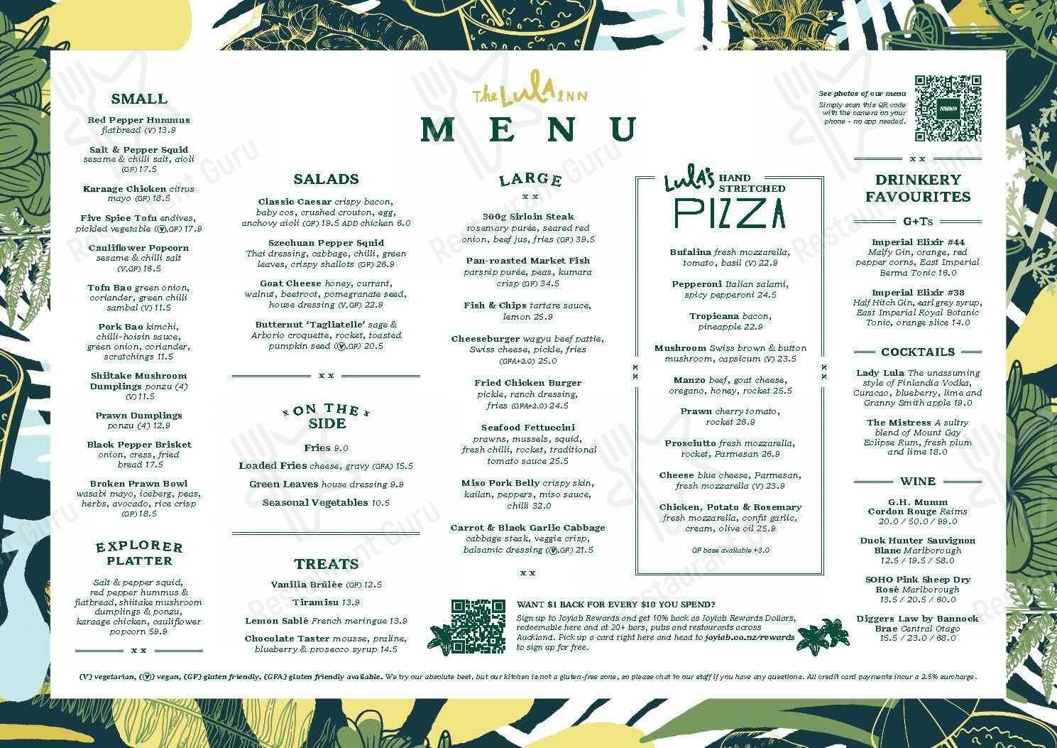 The Lula Inn menu