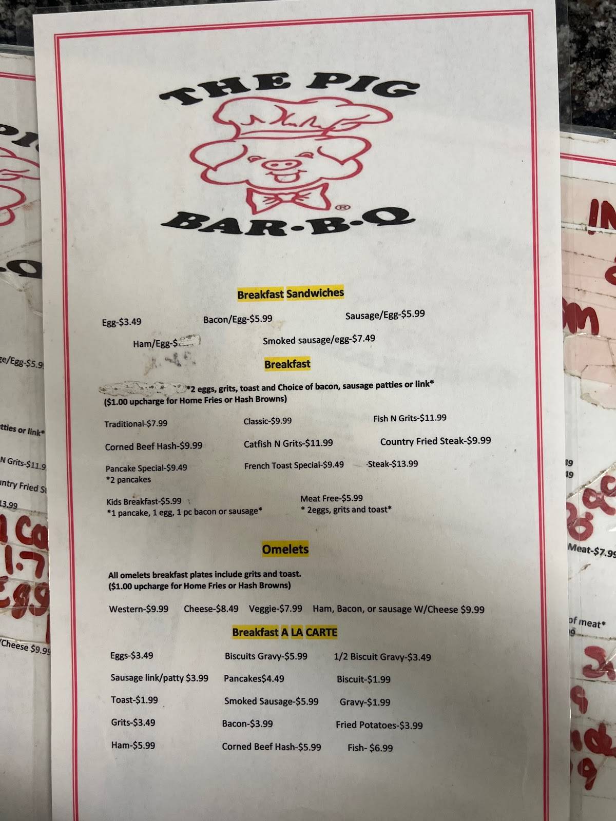 Menu At The Pig Bar-B-Q, Jacksonville, Lem Turner Rd