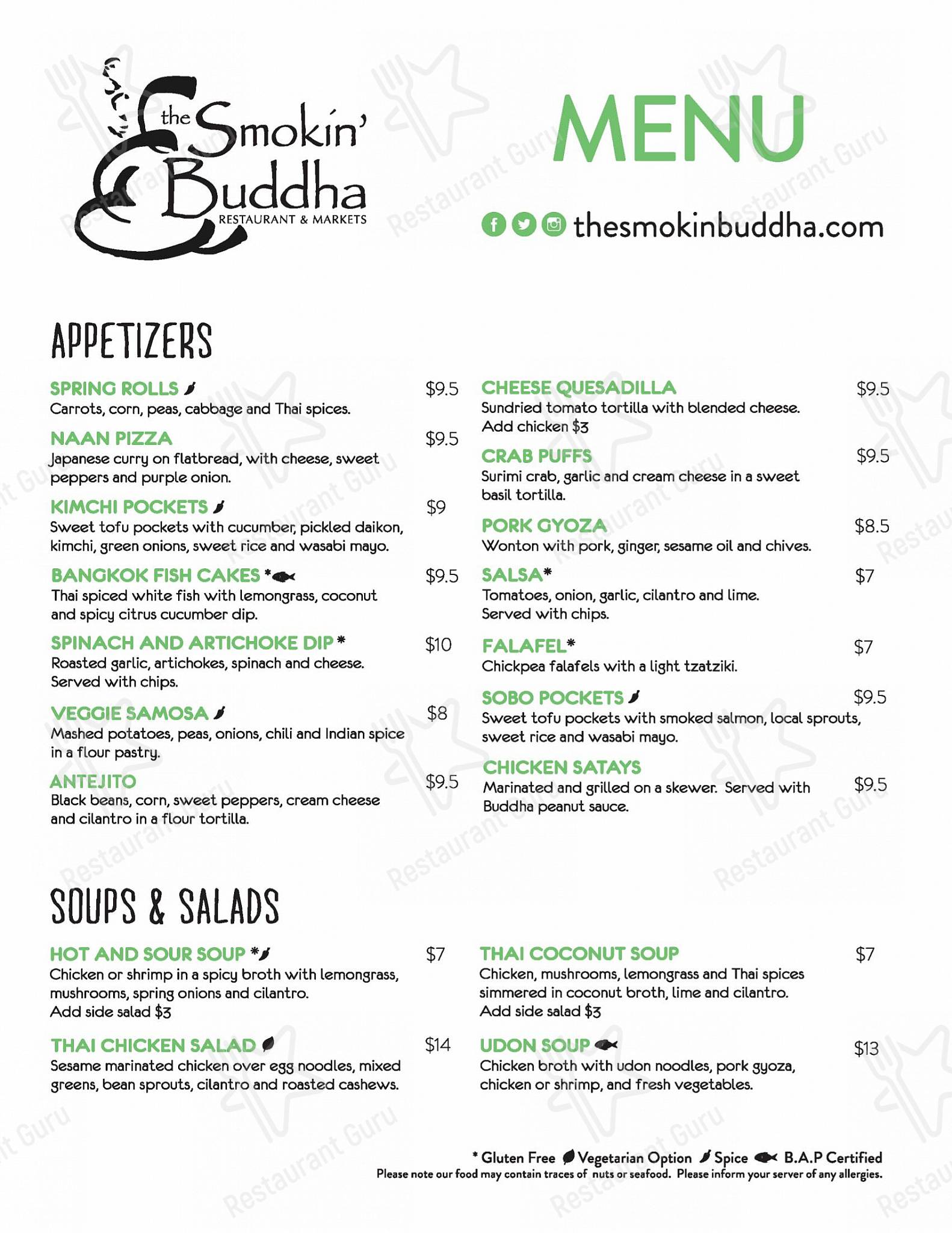 Menu au The Smokin Buddha restaurant, Port Colborne, 265 King St