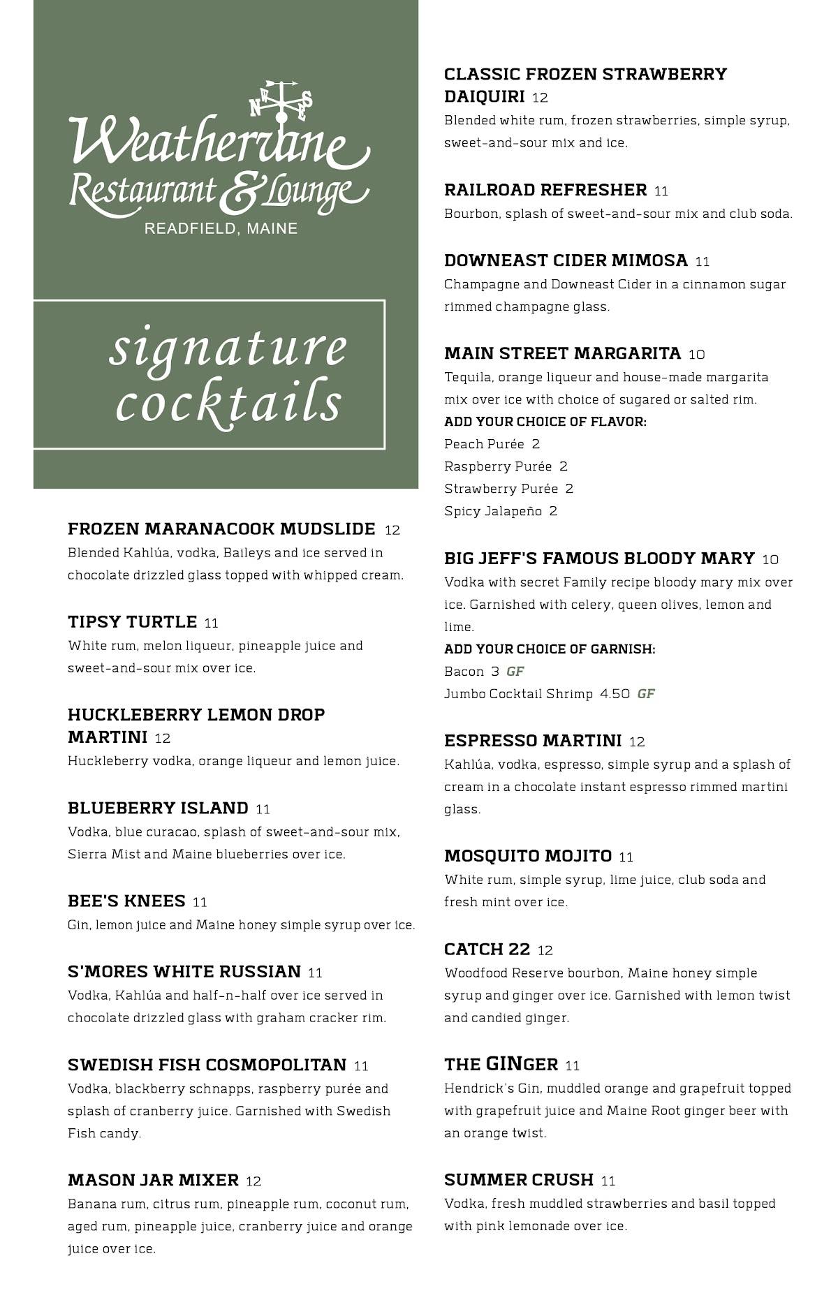 Menu at The Weathervane Restaurant & Lounge, Readfield, Main St