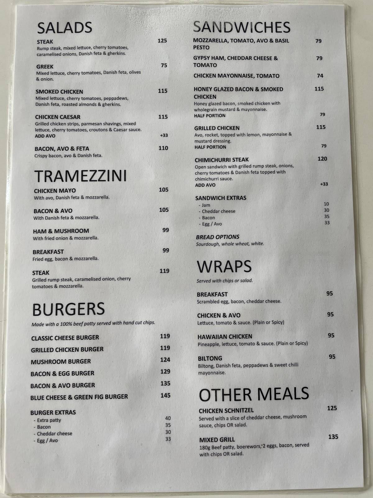 Menu at Thi Art Coffee restaurant, Vredendal