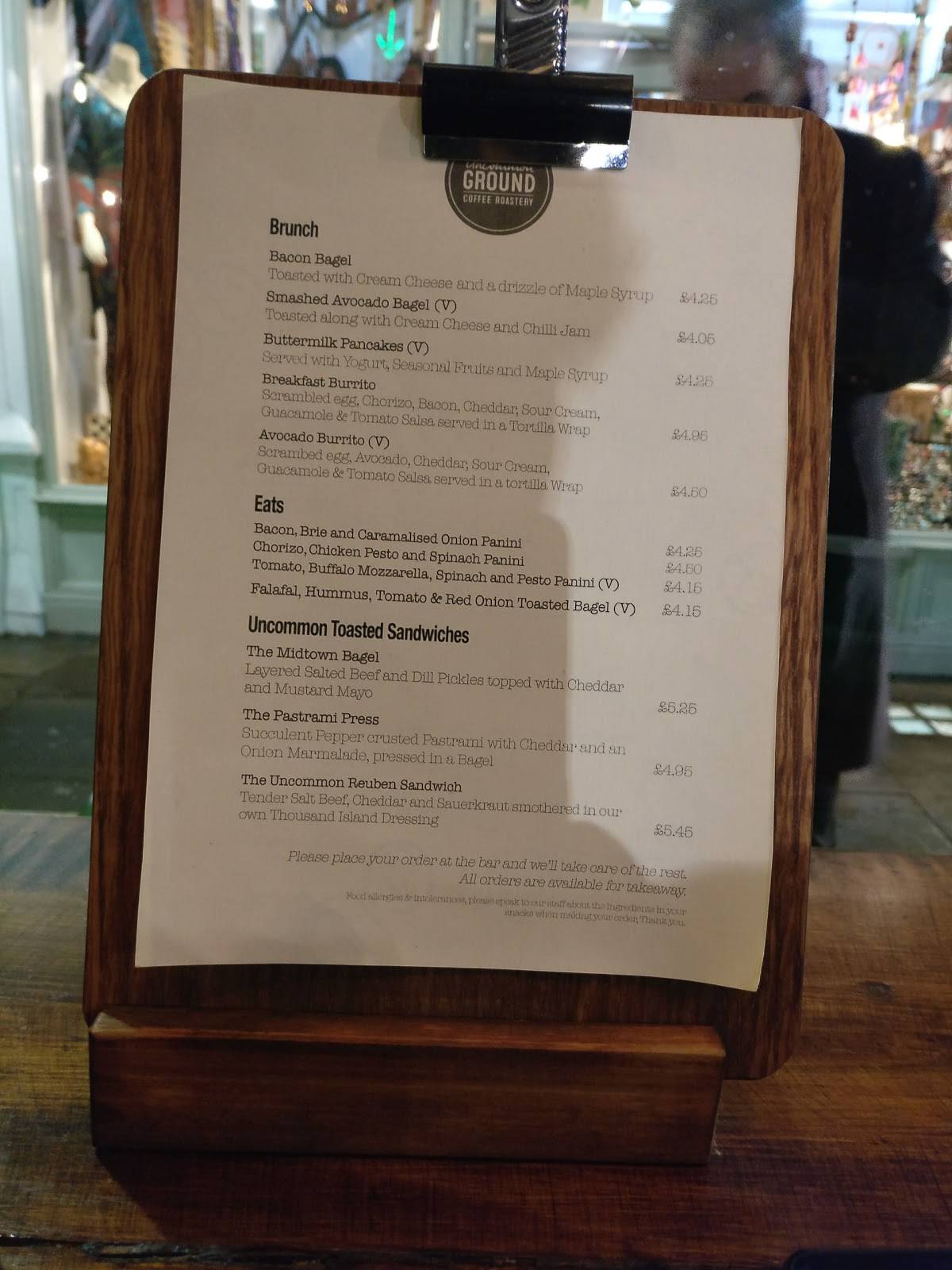 Menu at Ground Coffee Roastery cafe, Cardiff, 1012 Royal Arcade