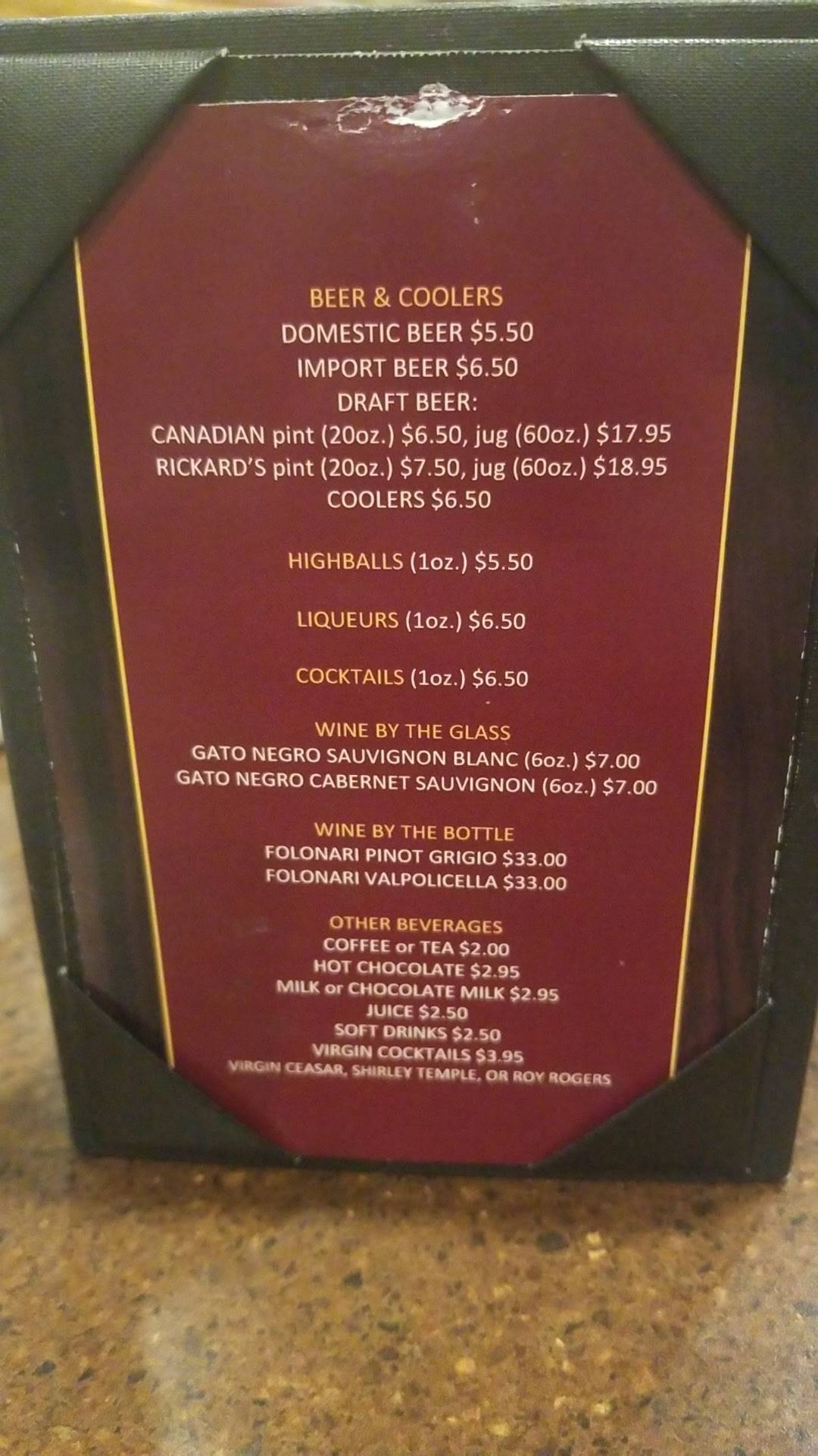 Menu at Vito's Steak & Pizza House steakhouse, Vegreville