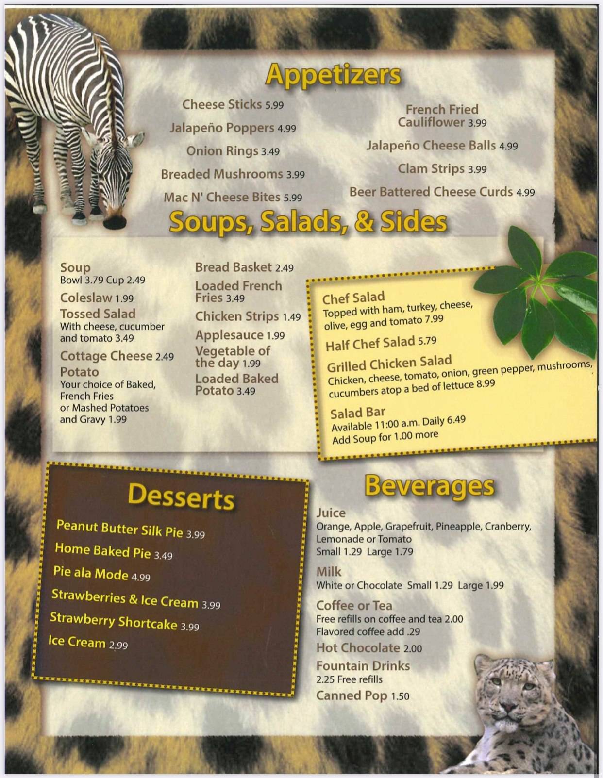 Menu at Whitlow's Forerunner restaurant, Muskegon