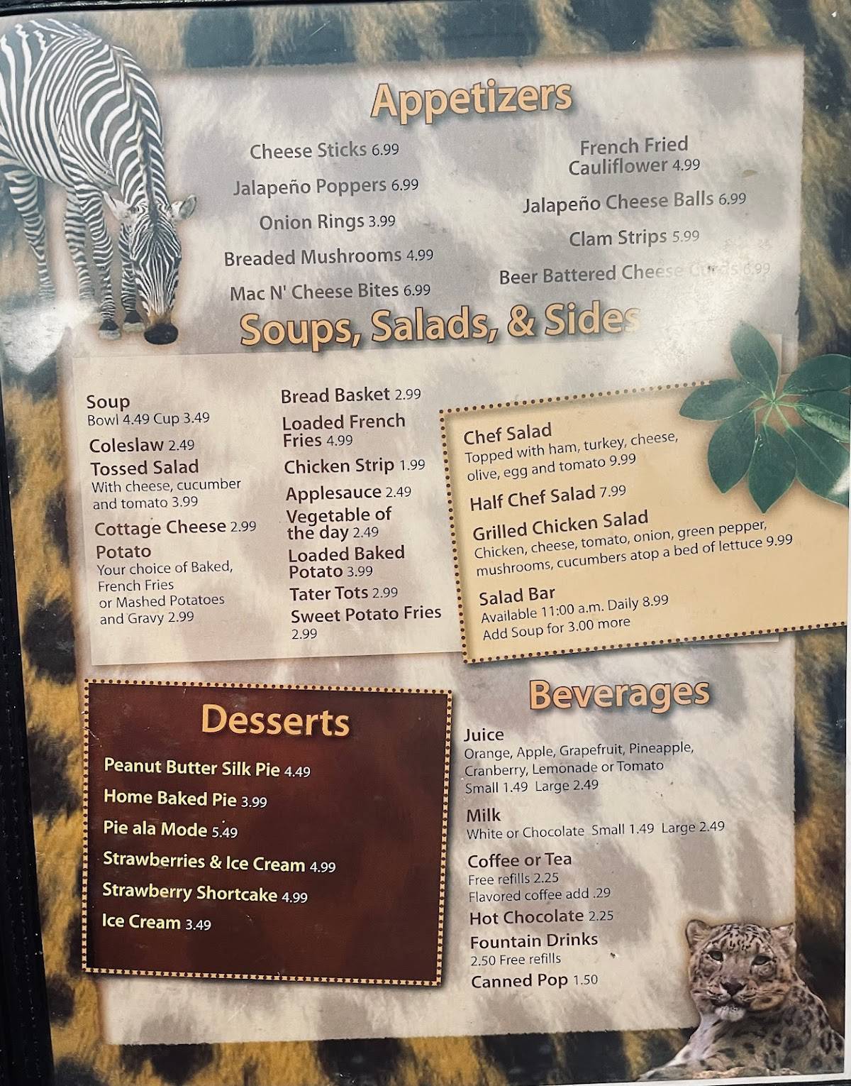 Menu at Whitlow's Forerunner restaurant, Muskegon