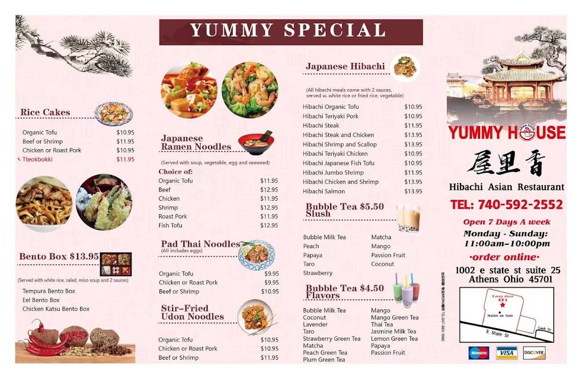 Menu at Yummy House restaurant, Athens