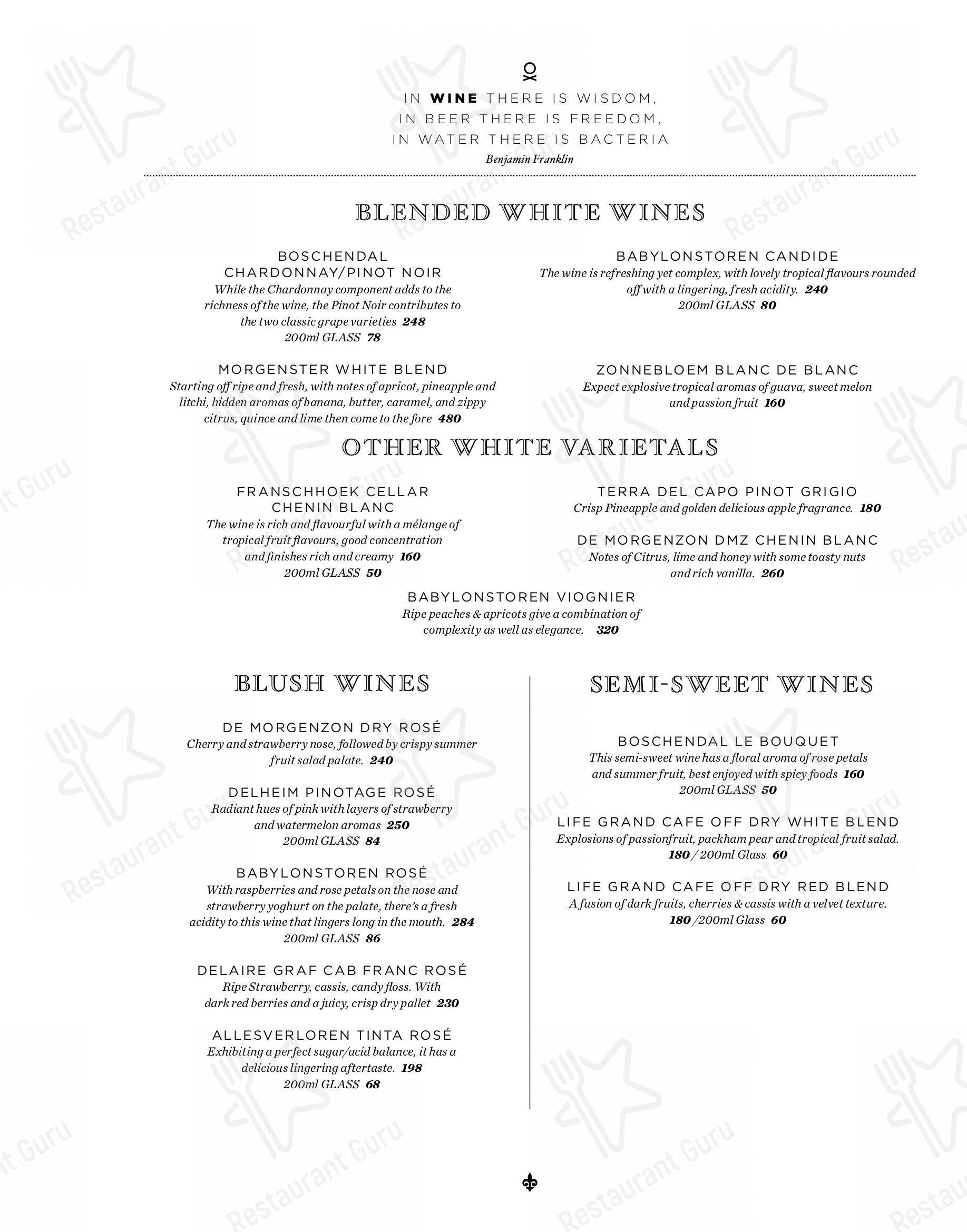 Menu At Life Grand Cafe Waterfront Cape Town 2 Pierhead Road