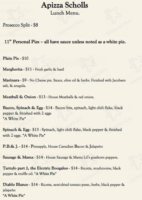 Apizza Scholls menu