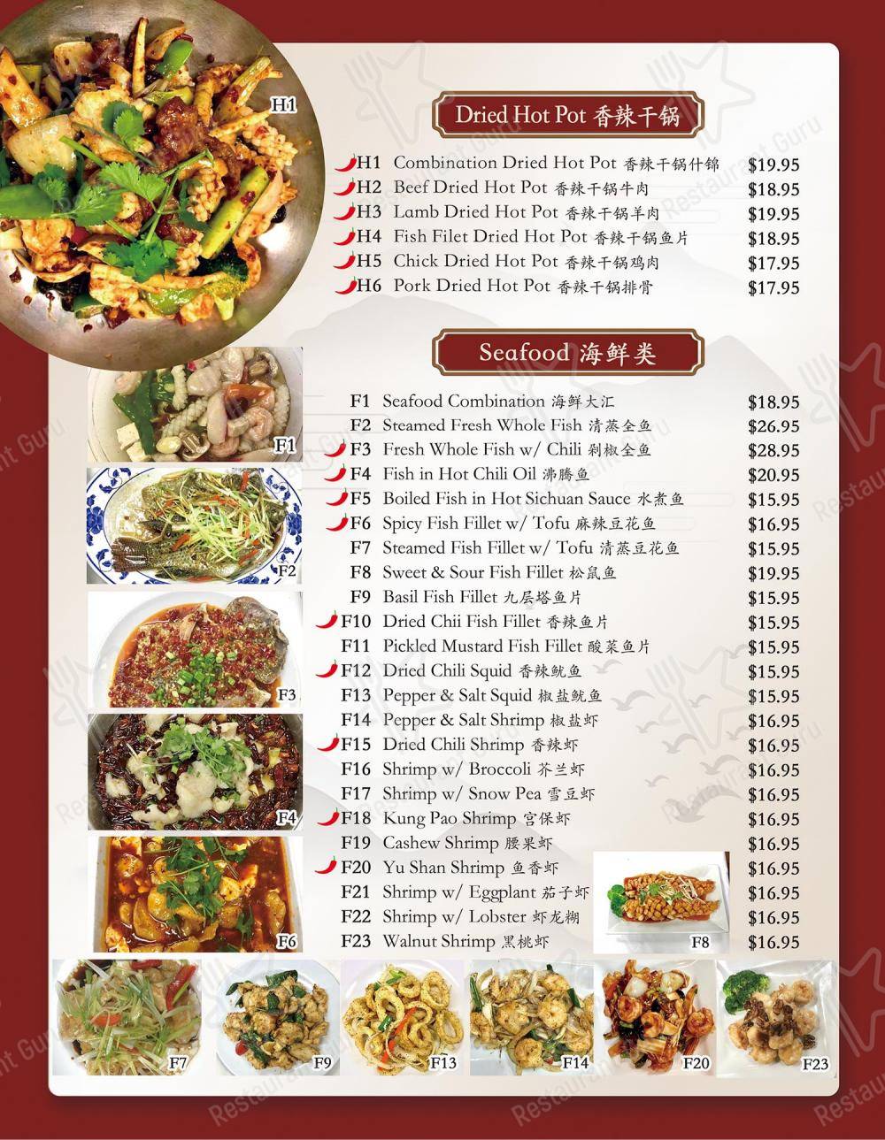 Menu at Yummy Sichuan restaurant, Flower Mound