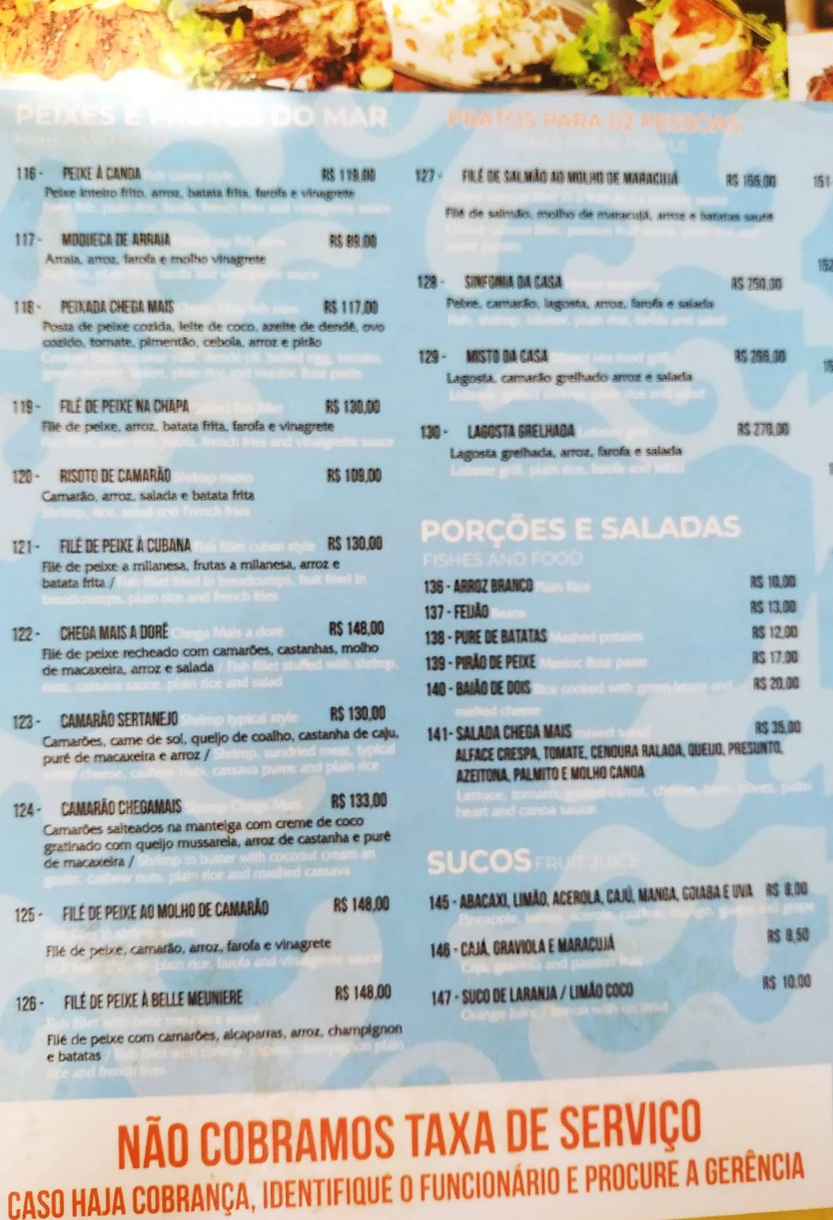 Menu Em Barraca De Praia E Restaurante Chega Mais Beach Aracati