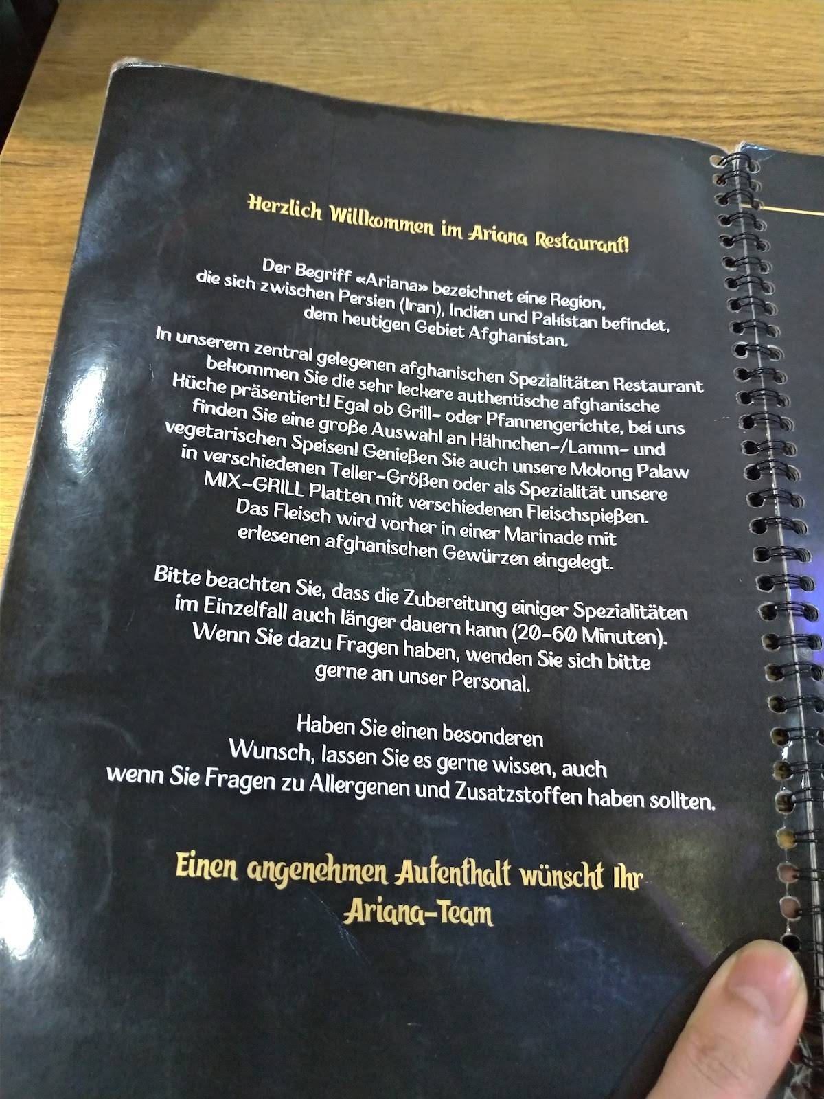 Speisekarte Von Ariana Restaurant, Frankfurt Am Main