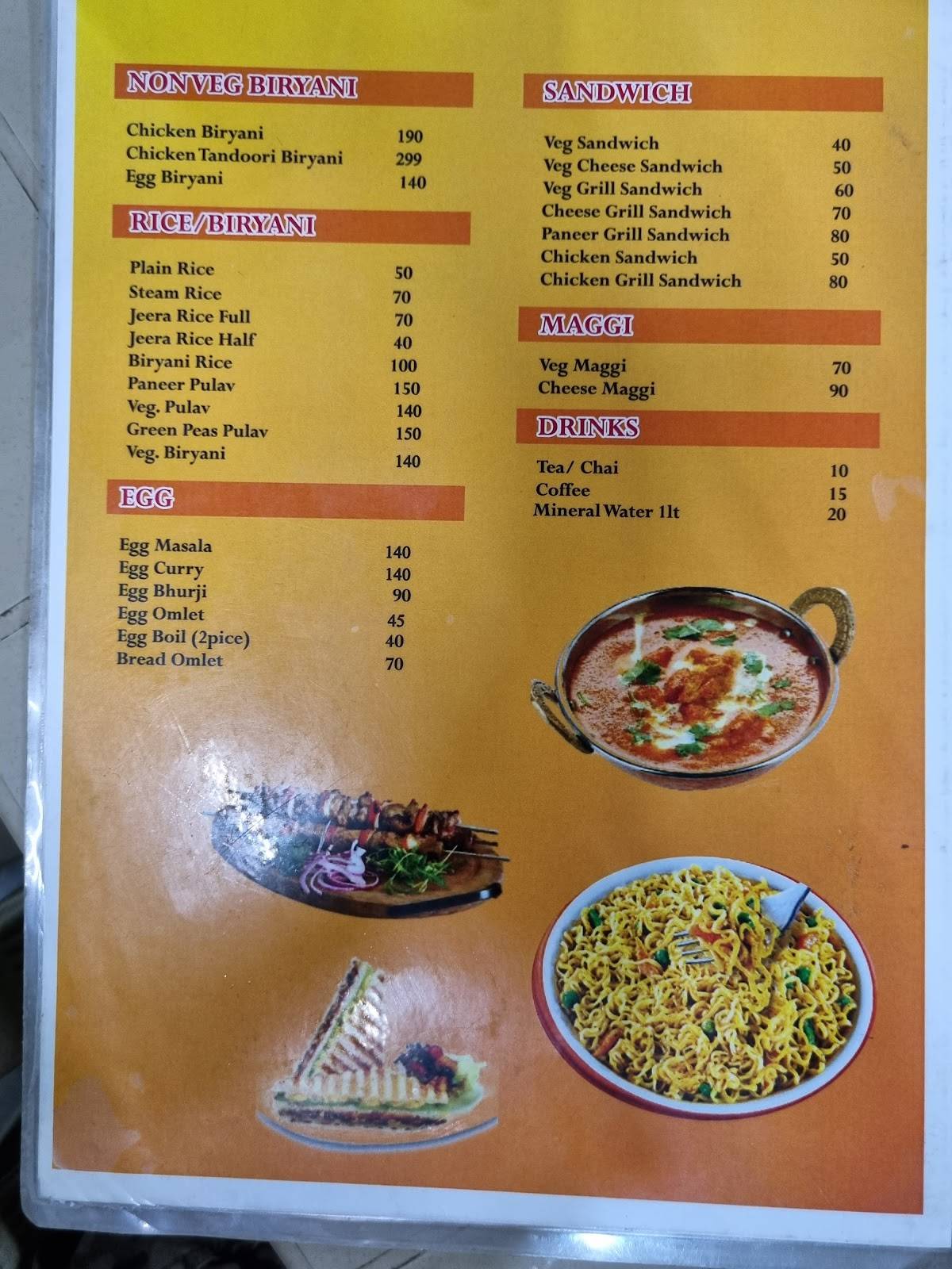 Menu at Army Canteen, Pune