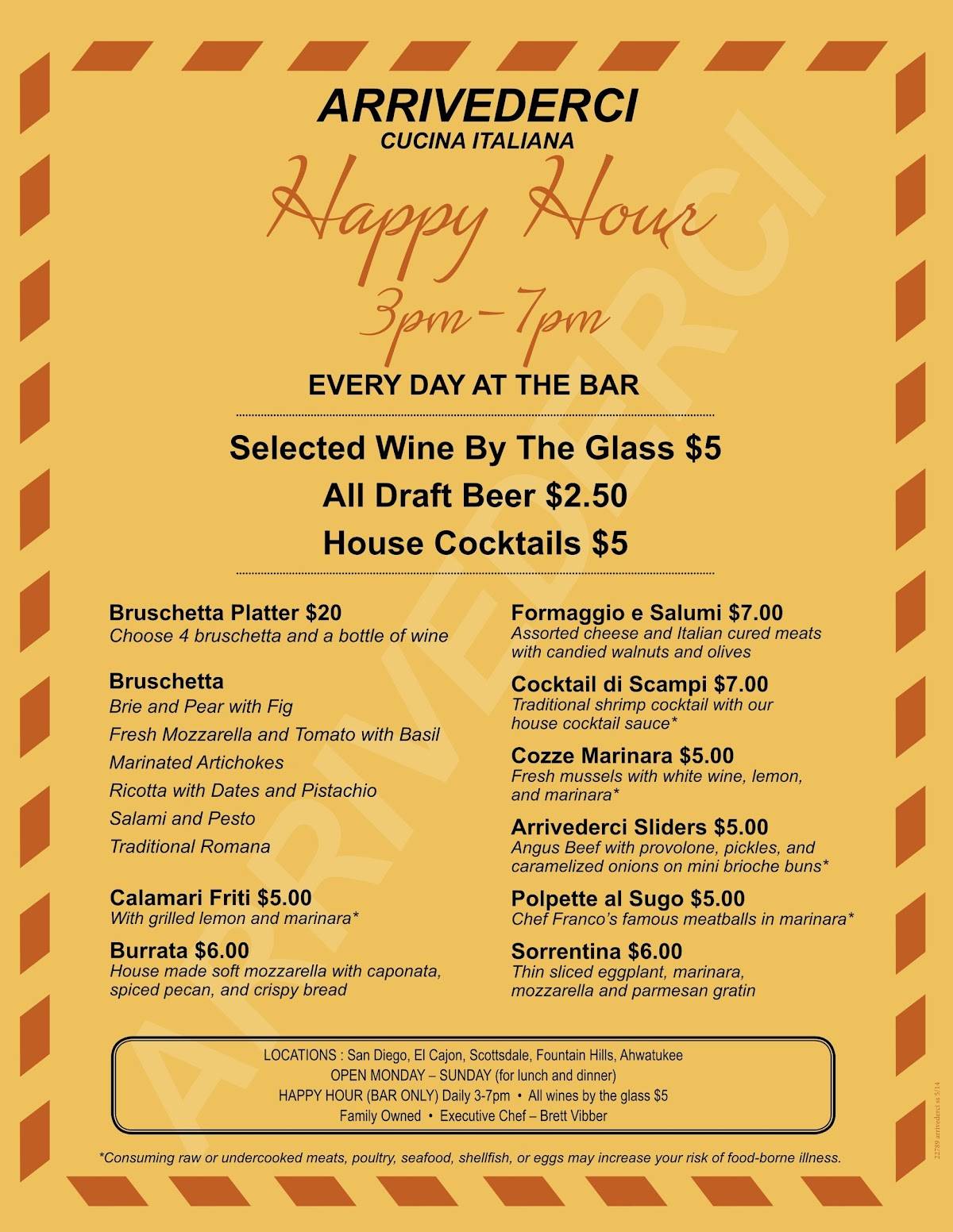 Menu at Arrivederci Cucina Italiana restaurant, Fountain Hills