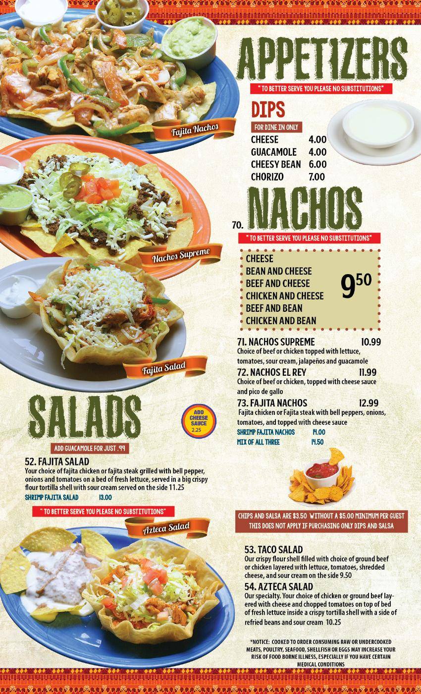 Menu at Aztecas Mexican Grill restaurant, Pell City