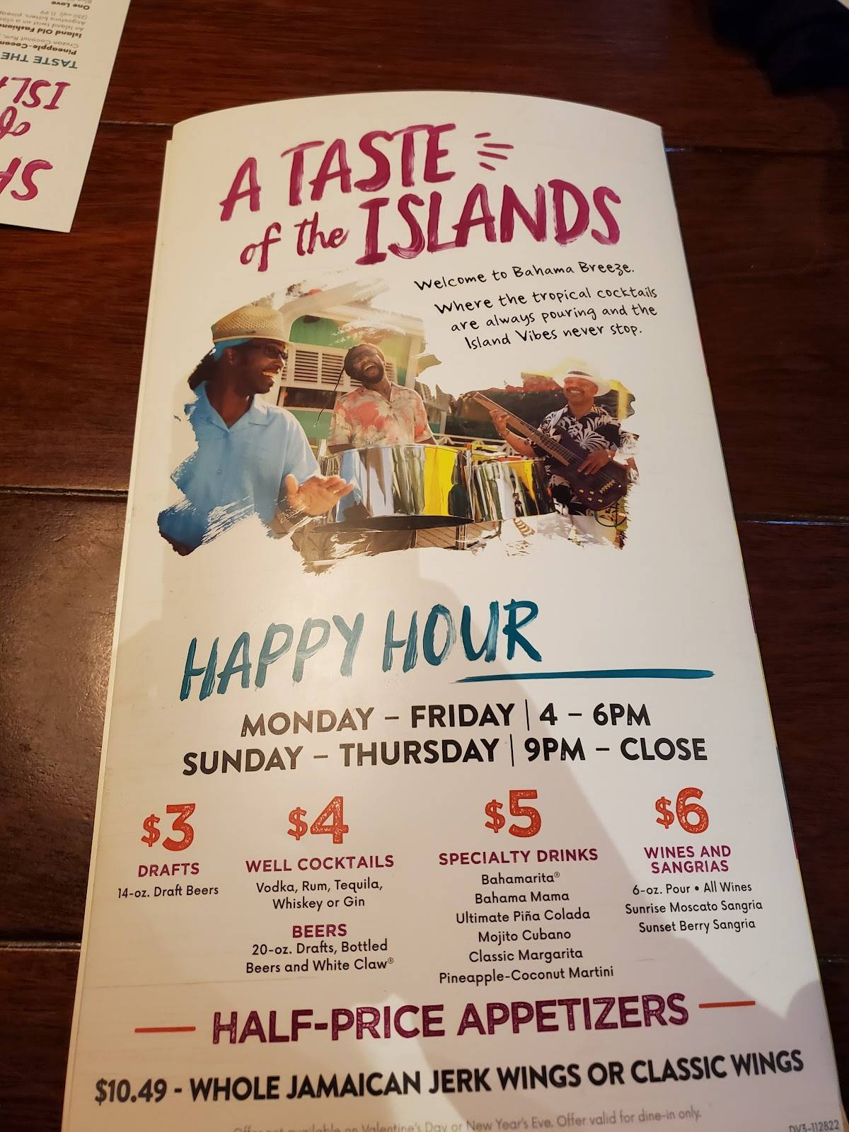 Menu at Bahama Breeze pub & bar, Livonia