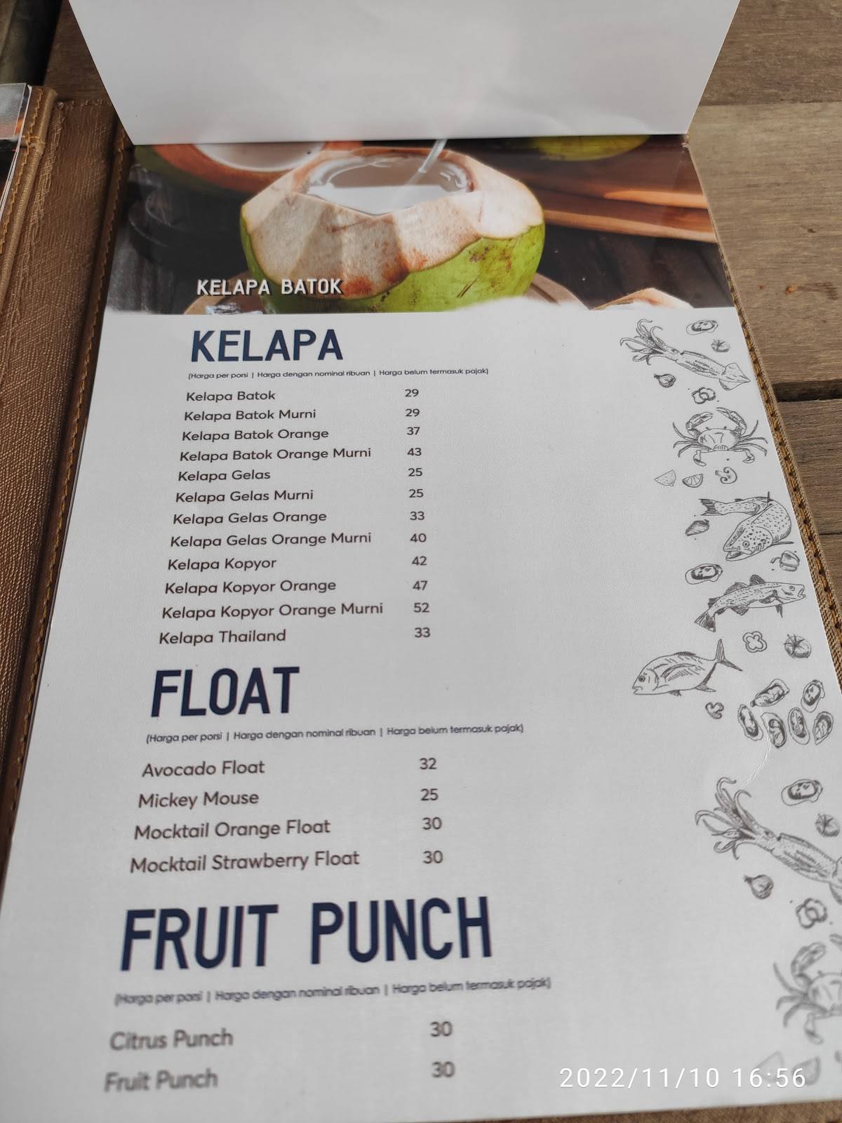 Menu at Bandar Djakarta restaurant, Jakarta, Jl. Pantai Indah No.7