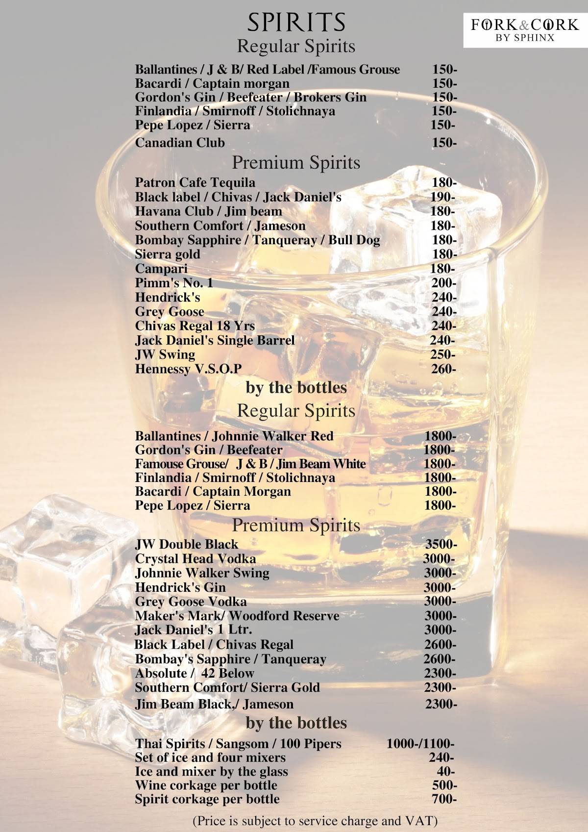 Menu at Fork & Cork restaurant, Bangkok