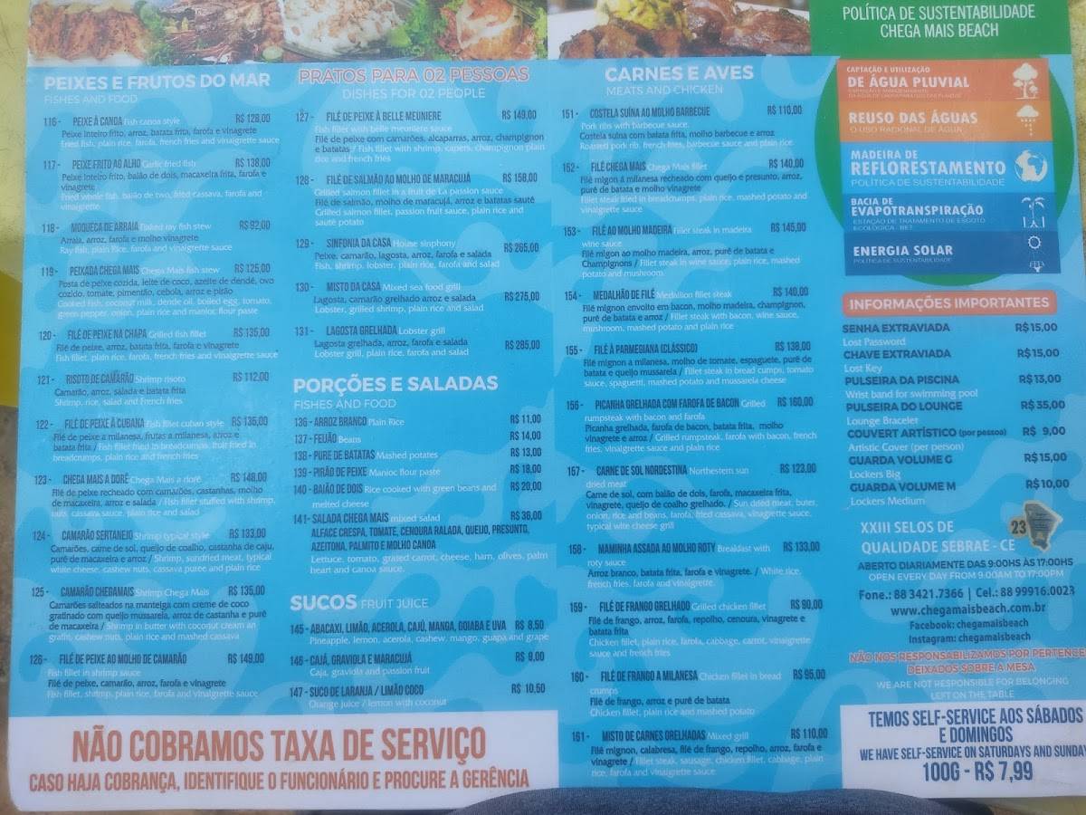 Menu Em Barraca De Praia E Restaurante Chega Mais Beach Aracati