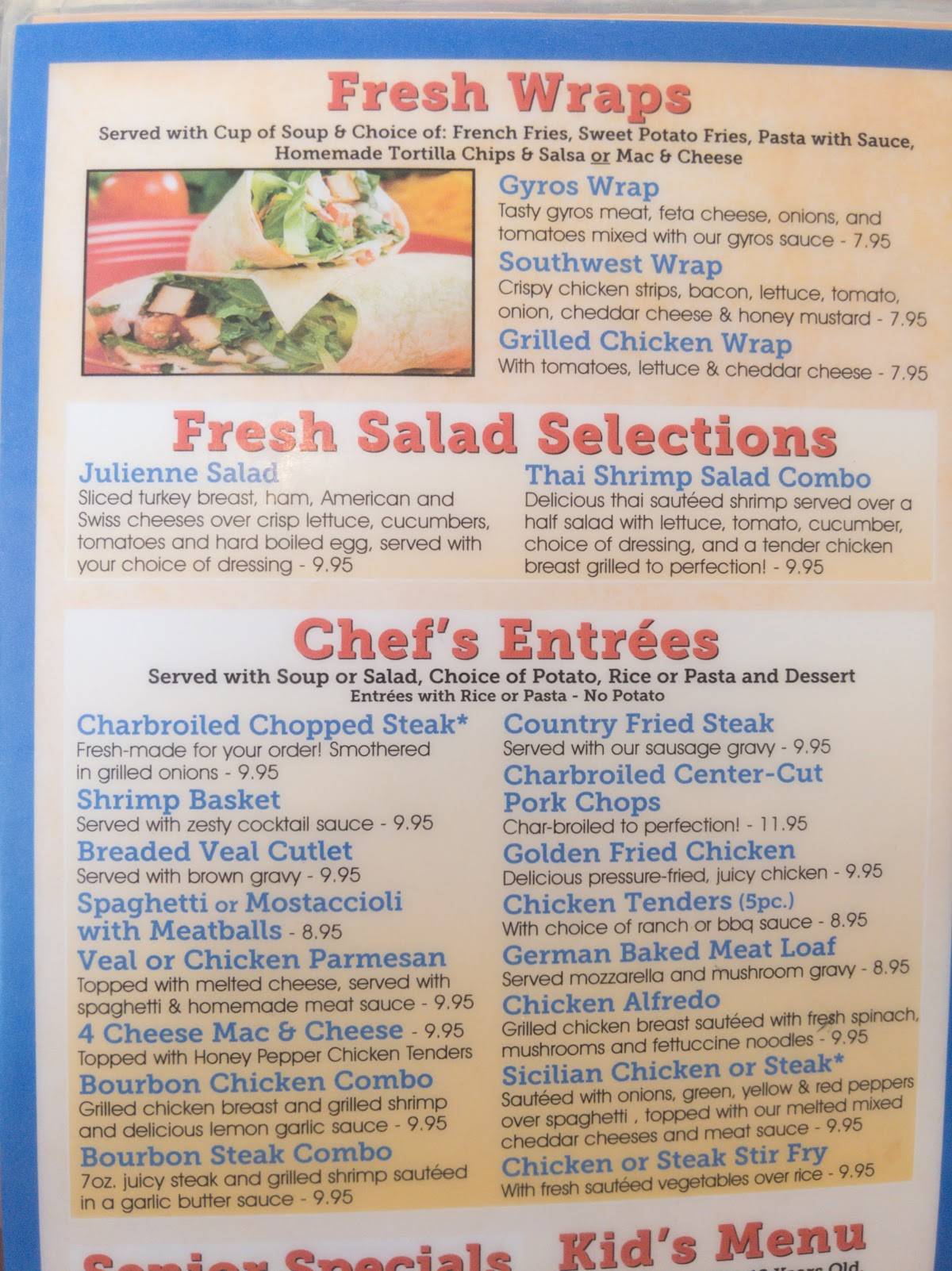 Menu at Chubby's Cafe, Big Bend