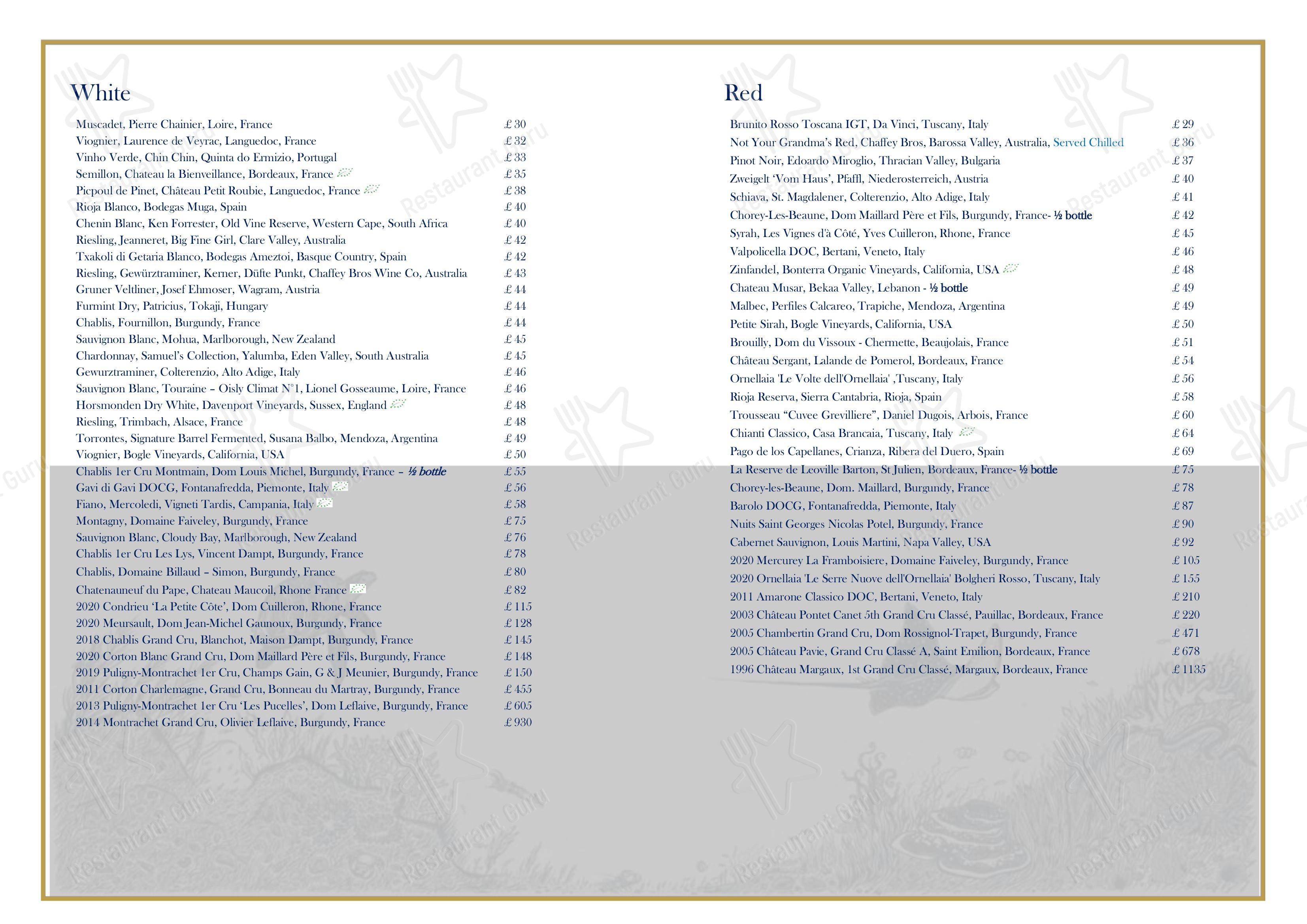 Menu at The Oyster Club, Birmingham