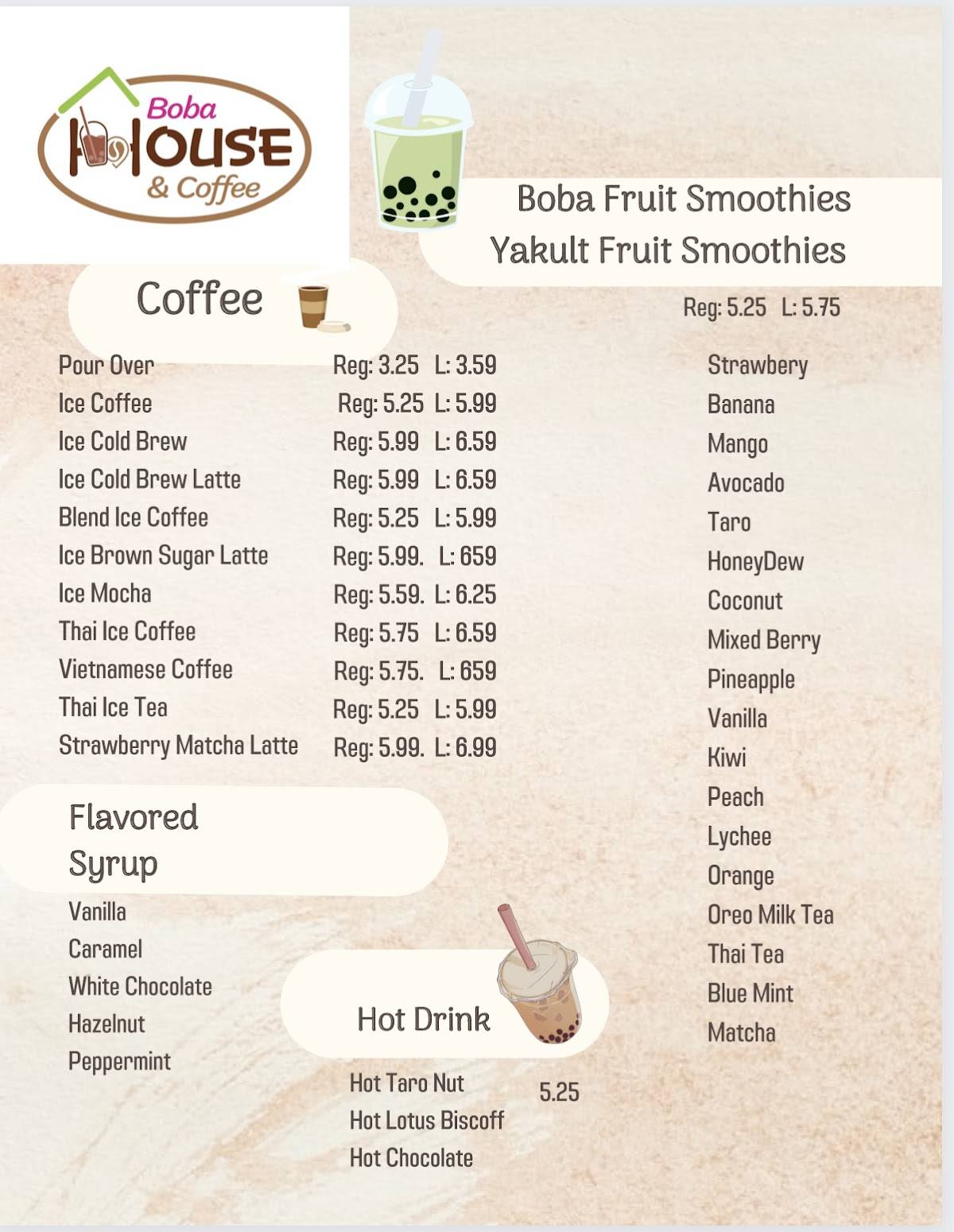 Menu at Boba House and Coffee cafe, Appleton