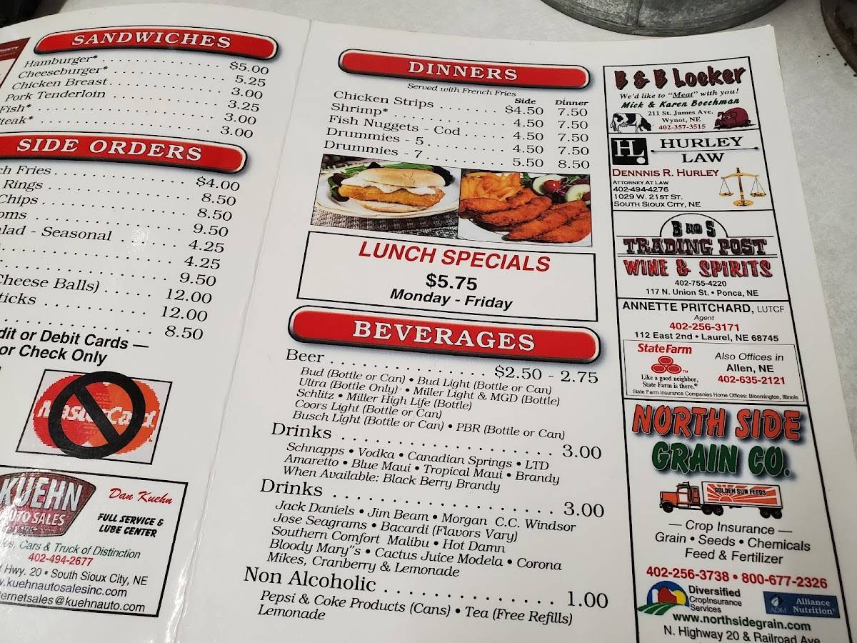 Menu at Bob's Bar and Grill, Martinsburg