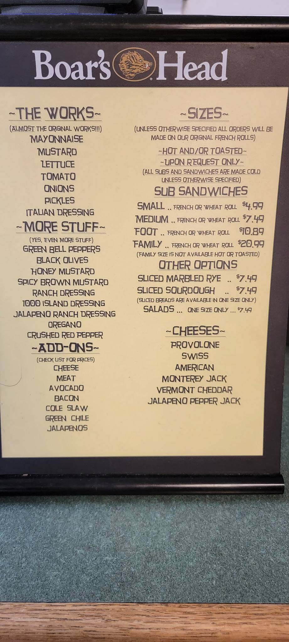 Menu at Brown Bag Deli restaurant, Alamogordo