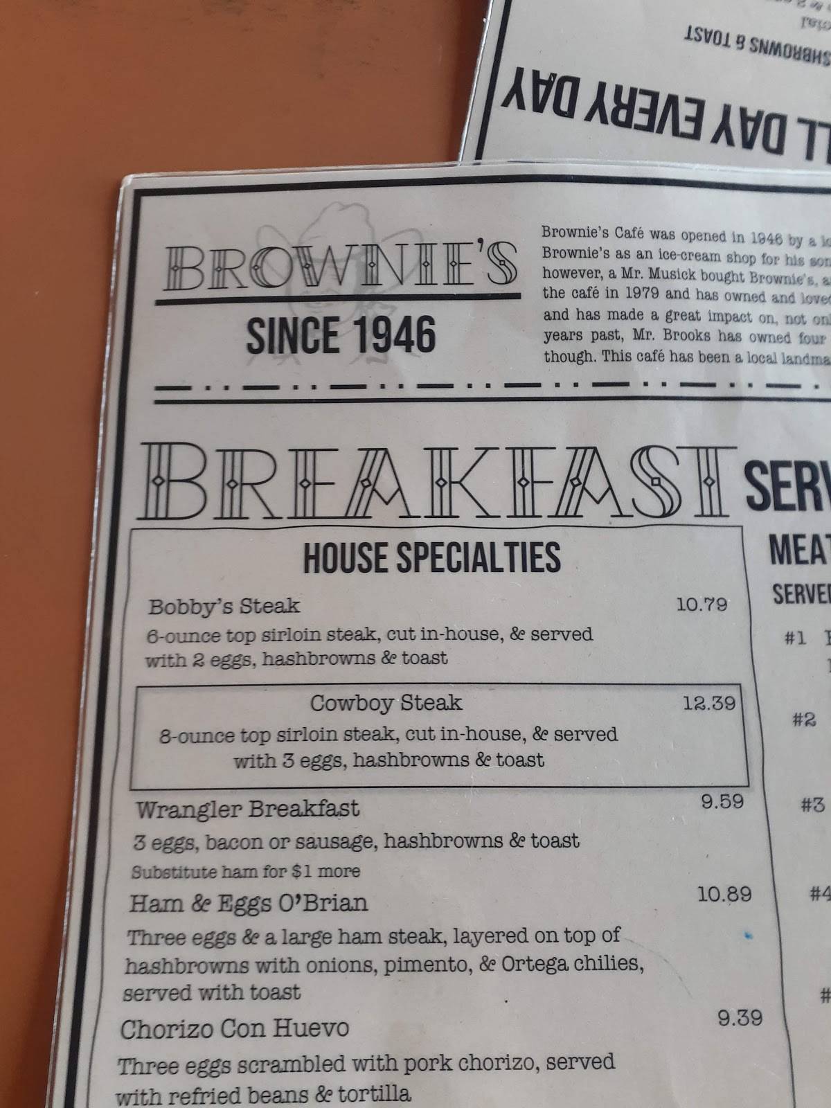 Menu at Brownie's Restaurant, Yuma